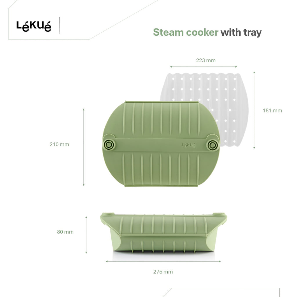 Lékué Steam Cooker with Tray & Recipe Book Set - Green (890826)