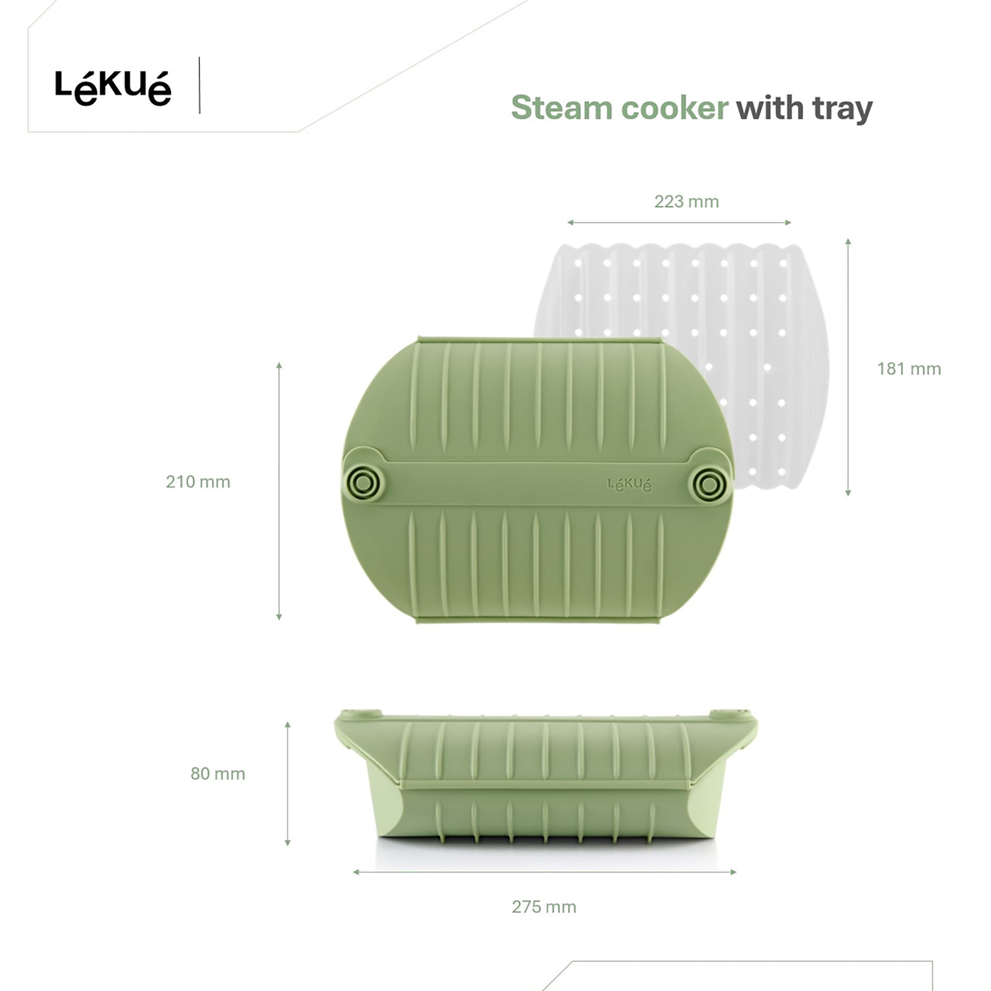 Lékué Steam Cooker with Tray & Recipe Book Set - Green (890826)