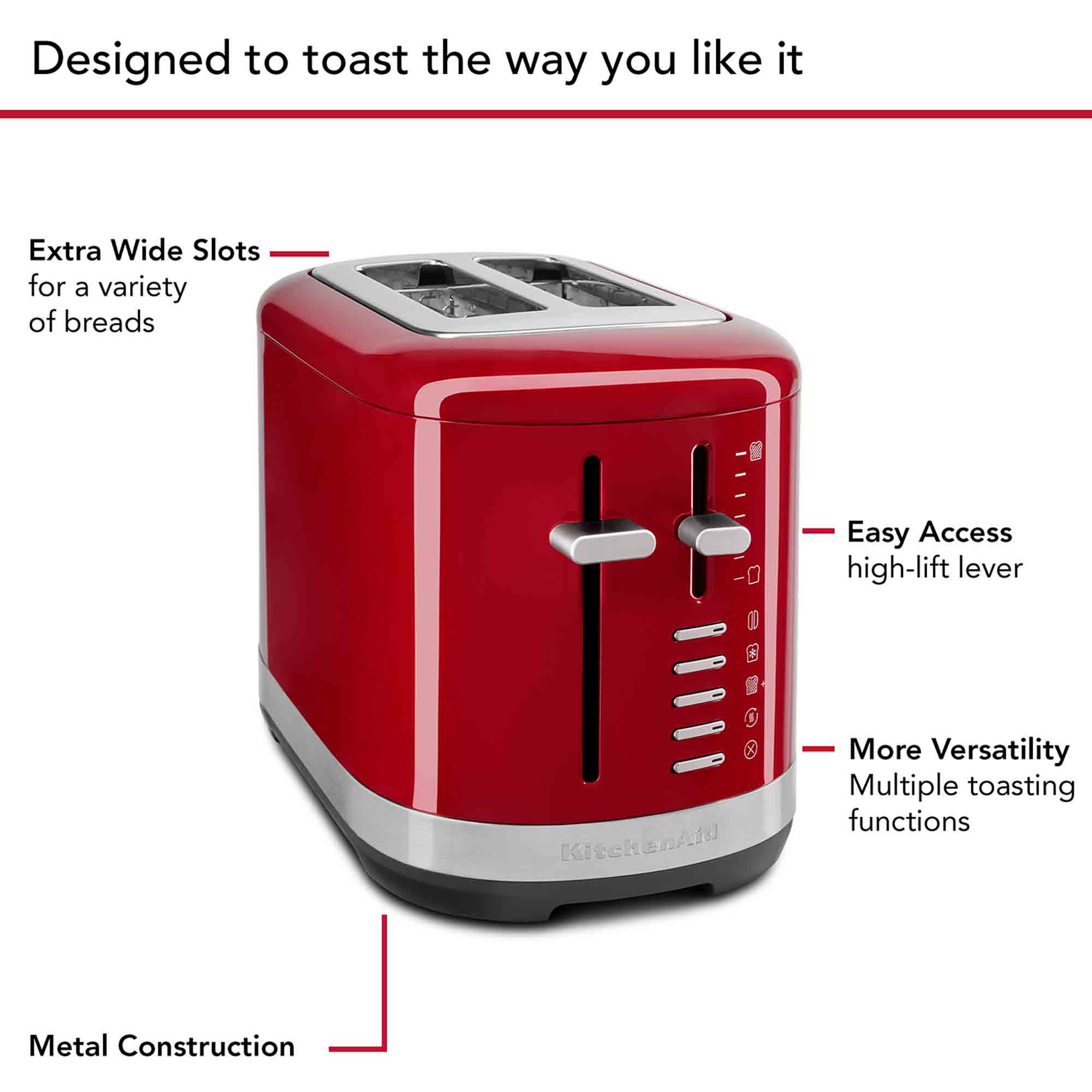 KitchenAid Manual Control 2 Slot Toaster in Empire Red 5KMT2109BER image 2