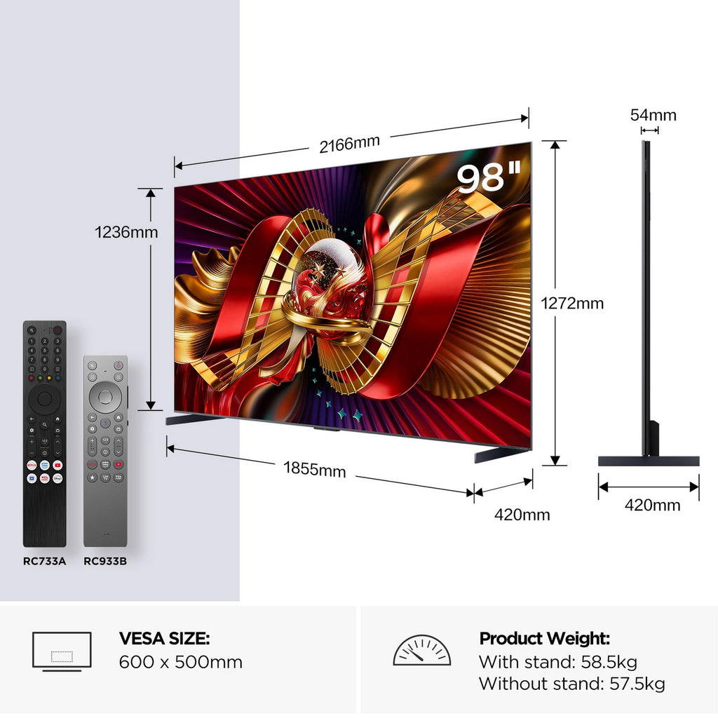 TCL 98C8L-UK 98 Inch, Ultra HD QD Mini LED Television, Google TV, Freeview HD
