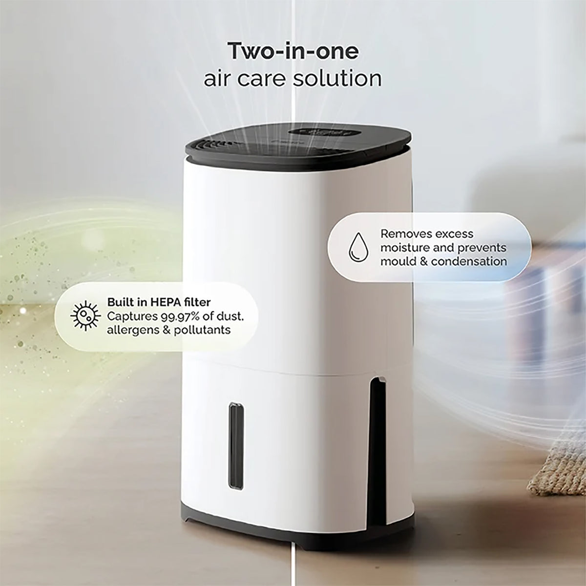 MeacoDry Arete One 20L Dehumidifier and Air Purifier - White and Charcoal Black (ARETEONE20L)