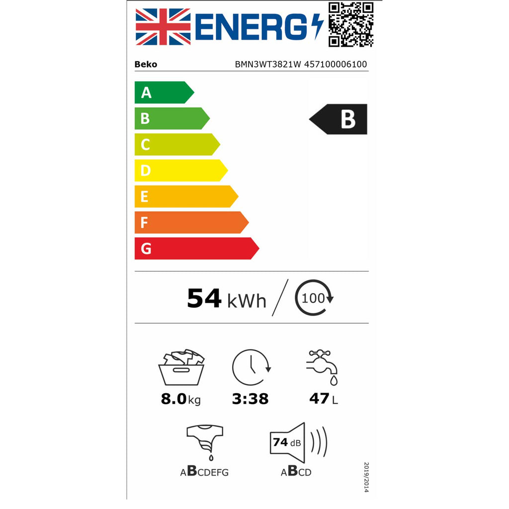 Beko BMN3WT3821W 8kg, 1200 Spin Freestanding Washing Machine with Quick Wash, White