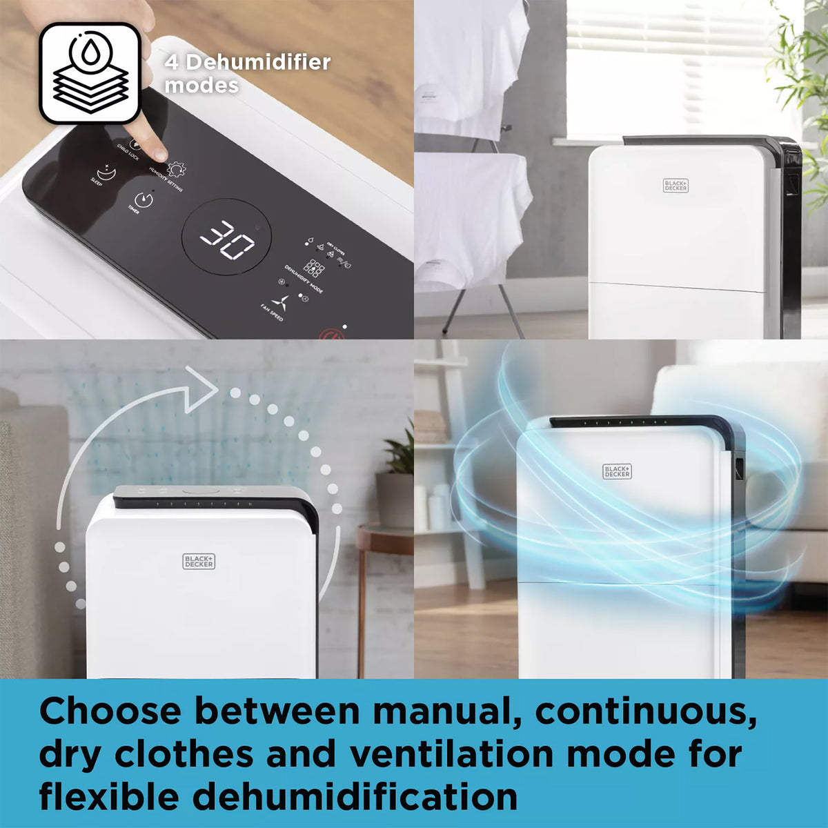 Black and Decker 30 Litre Dehumidifier with 24 Hour Timer - BXEH60008GB