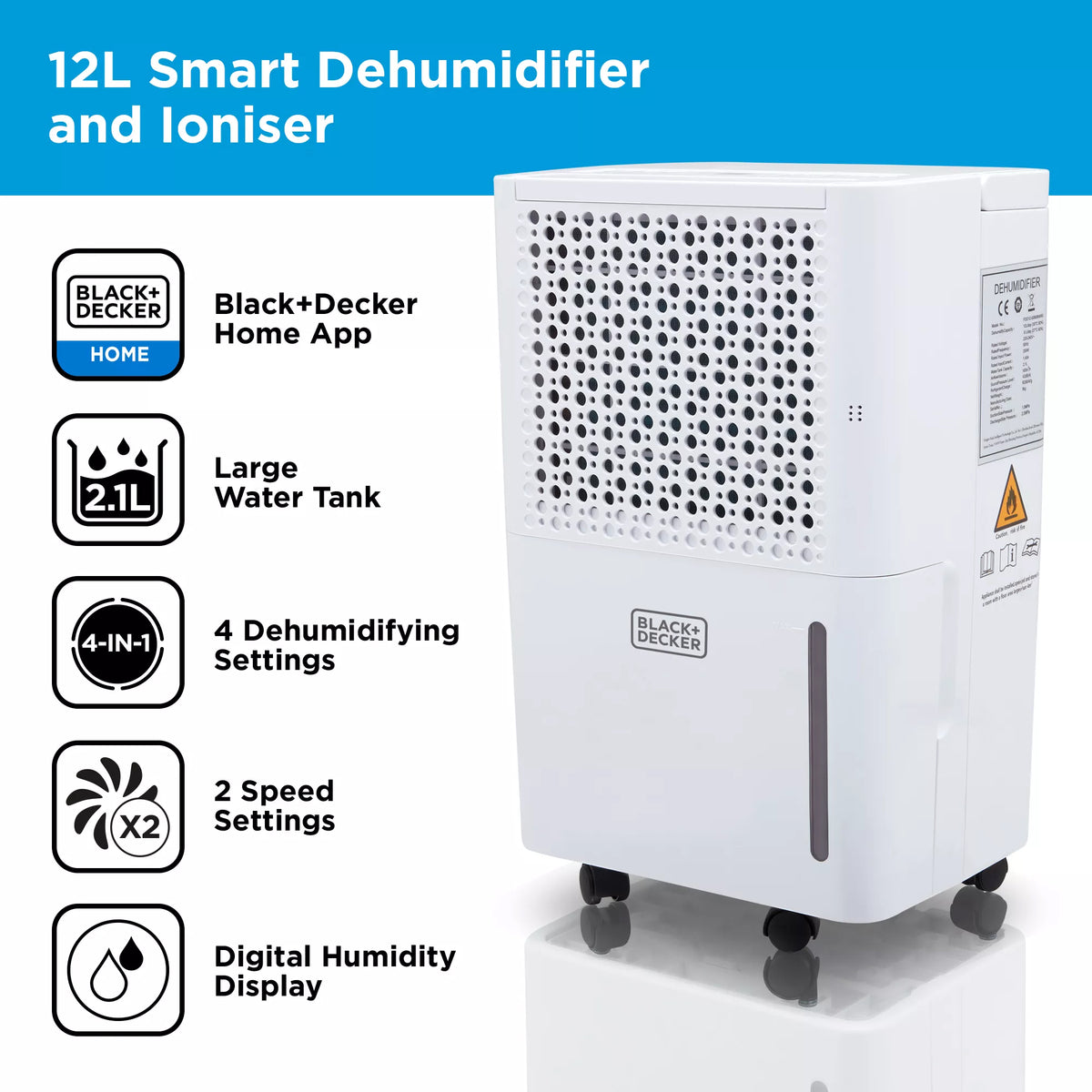 Black and Decker 12 Litre Dehumidifier with Smart Control - BXEH60016GB