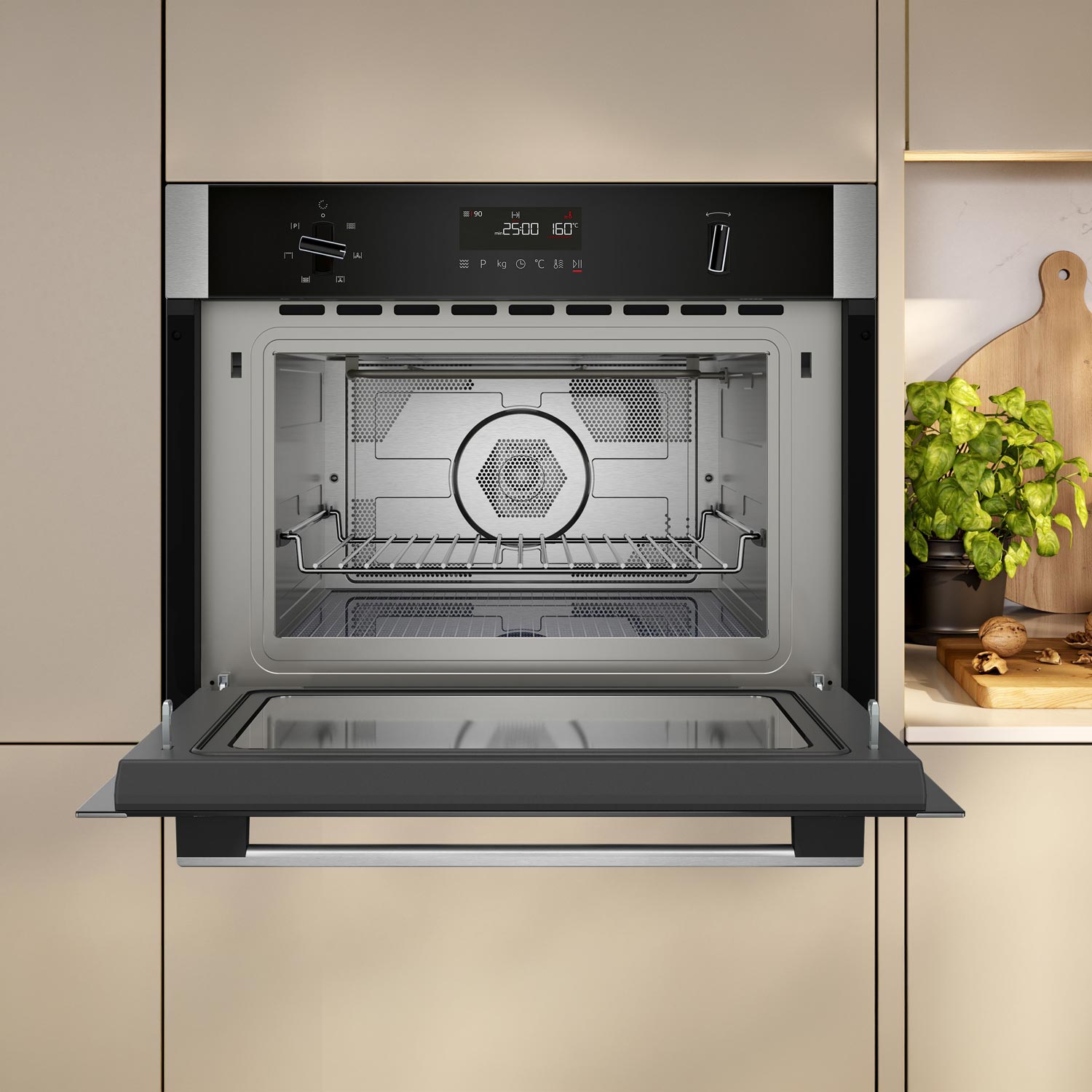 Neff C1AMG84N1B Built In Electric Compact Oven, Grill & Microwave, 45cm High, Stainless Steel