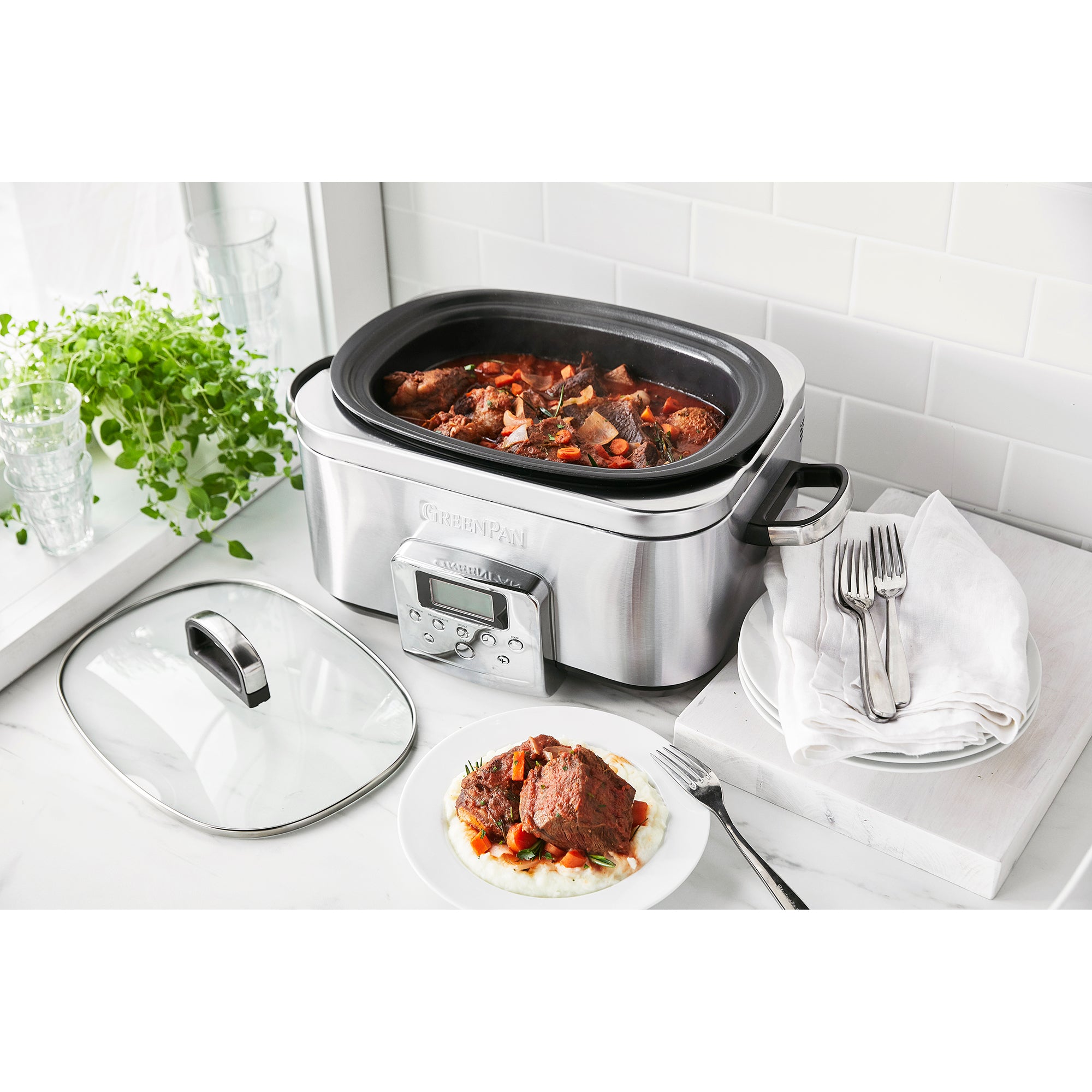 GreenPan 6 Litre Slow Cooker in Stainless Steel – CC005308