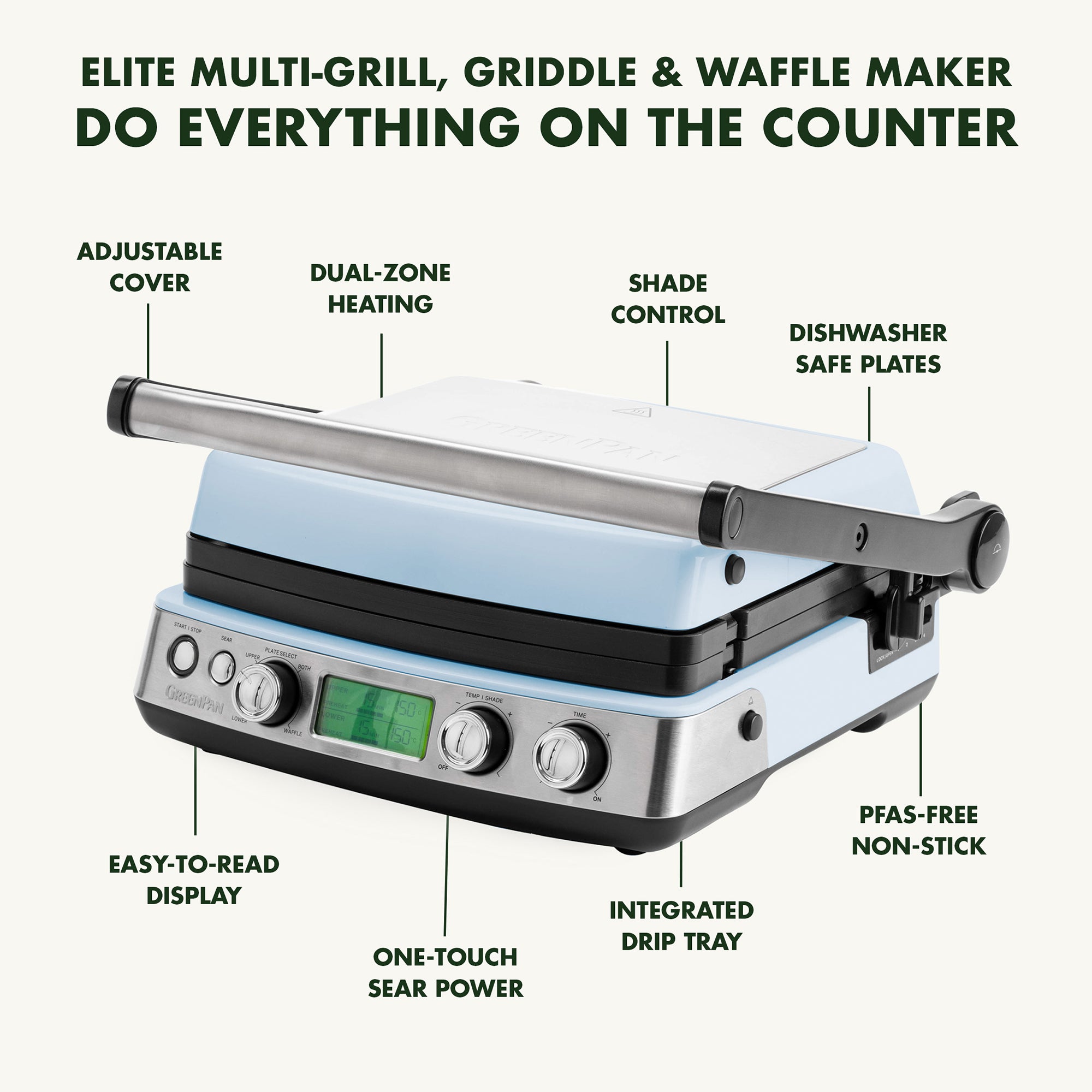 Greenpan Non-Stick 3-in-1 Contact Grill in Blue Haze - CC006581
