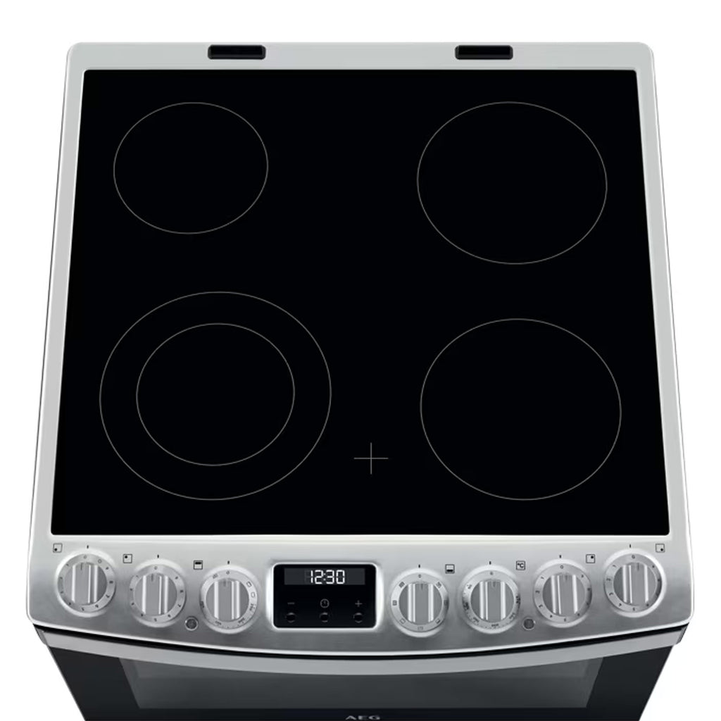 AEG CCB6741ACM 60cm Freestanding Double Oven and Grill Electric Cooker with Ceramic Hob, Stainless Steel