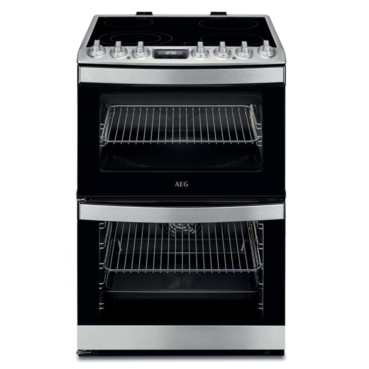 AEG CCB6741ACM 60cm Freestanding Double Oven and Grill Electric Cooker with Ceramic Hob, Stainless Steel