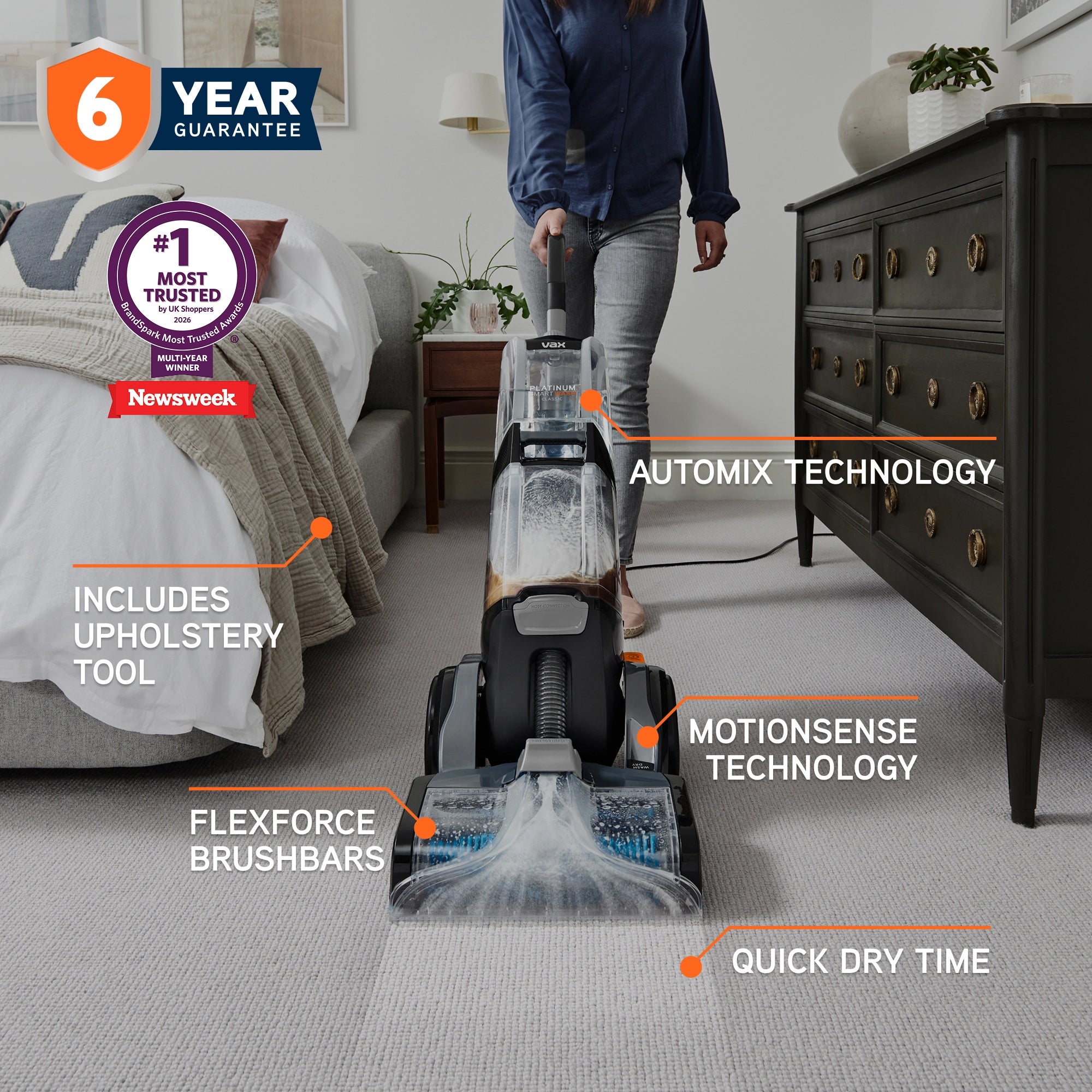 Vax Platinum SmartWash Classic Upright Carpet Cleaner - Silver & Blue (CDCW-SWXC)