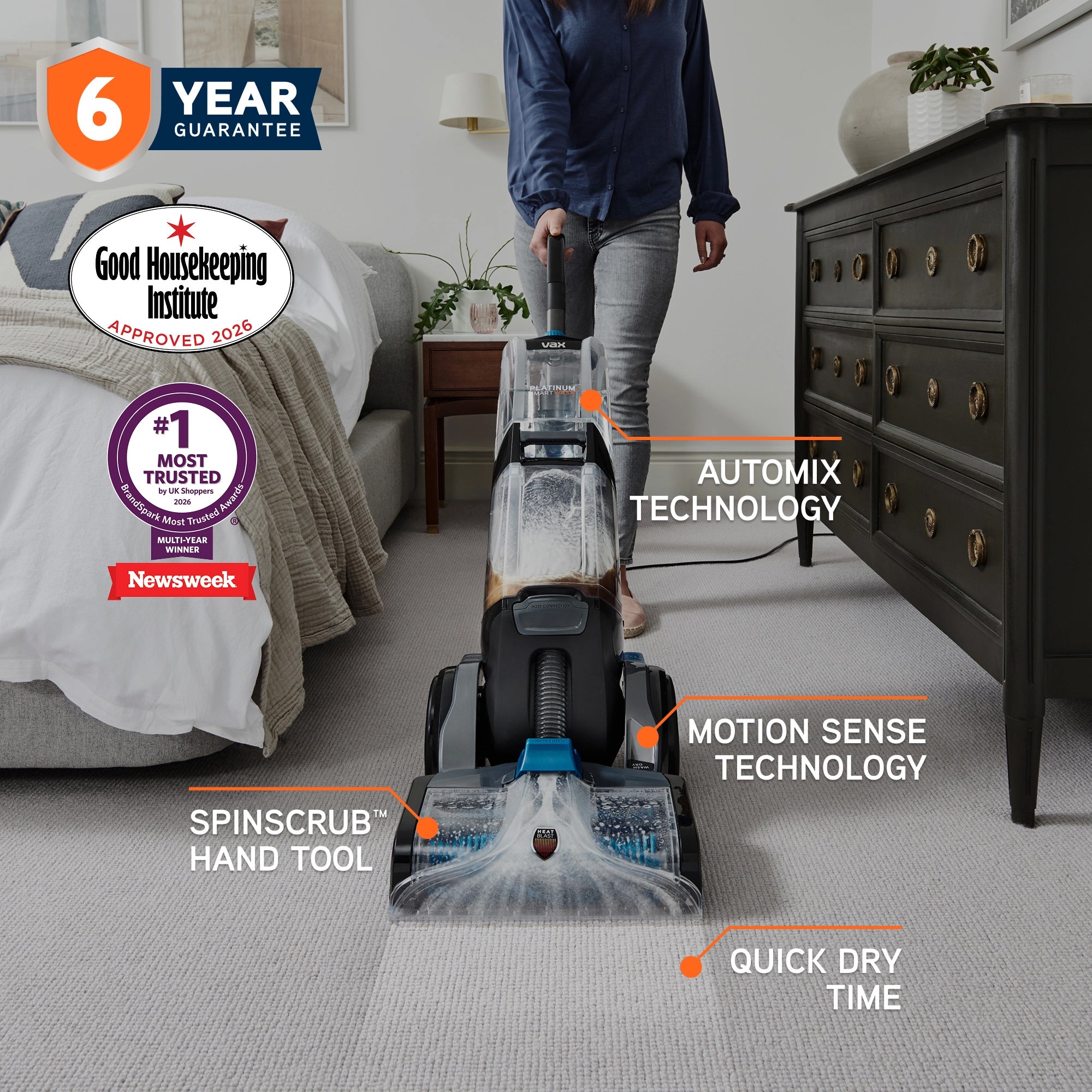 Vax Platinum SmartWash Upright Carpet Cleaner - Charcoal & Blue (CDCW-SWXS)