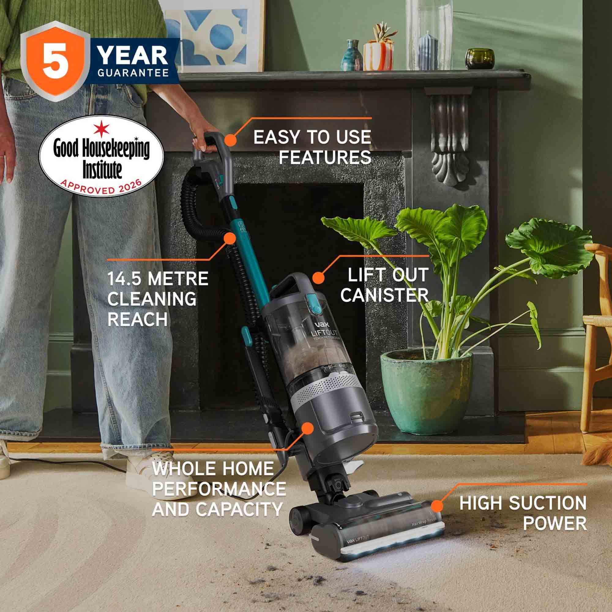 Vax LiftOut Reach Pet-Design Upright Vacuum Cleaner – Graphite/Teal - CDUP-LORP