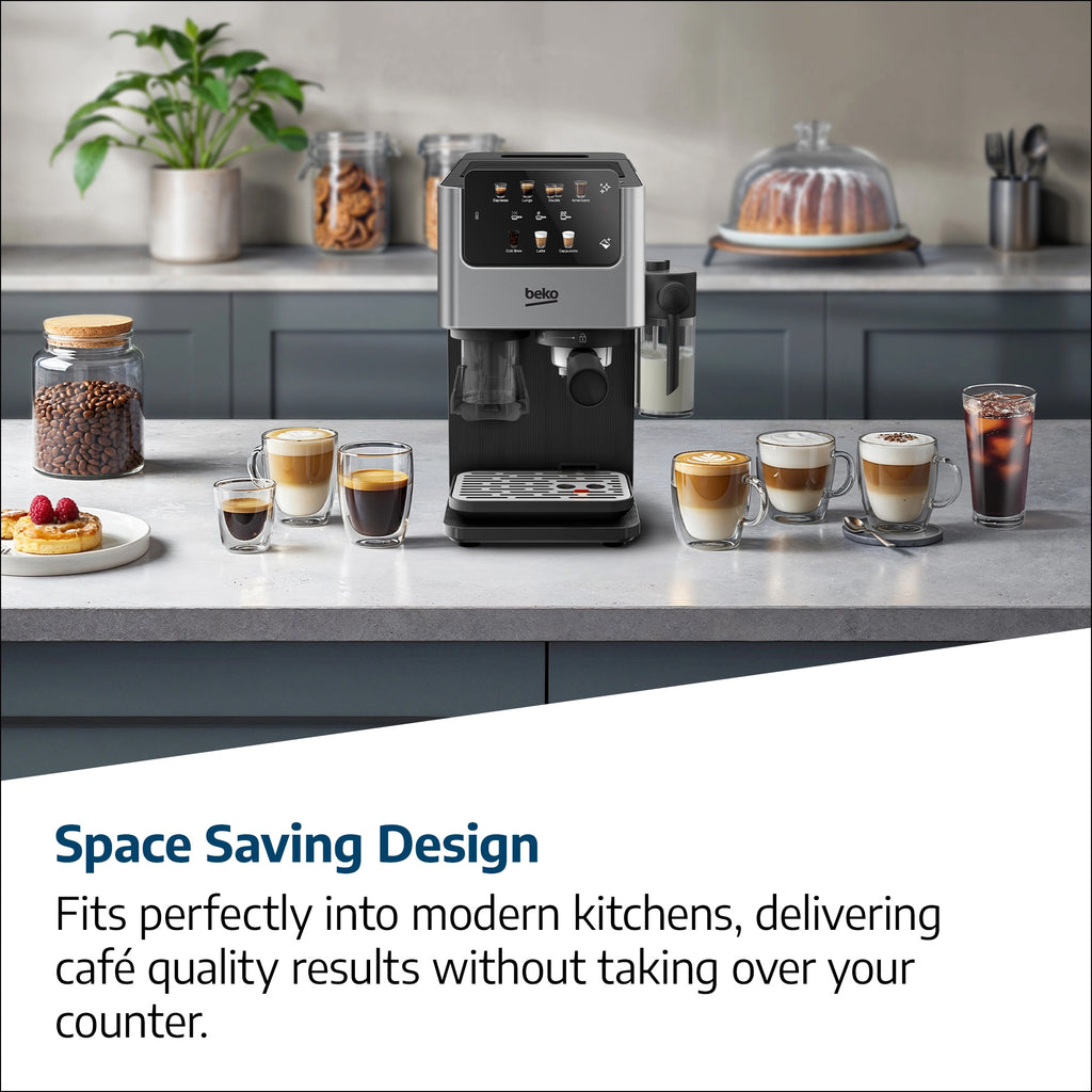 Beko Espresso Machine with Integrated Grinder & Milk Cup - Silver (CED7524X)