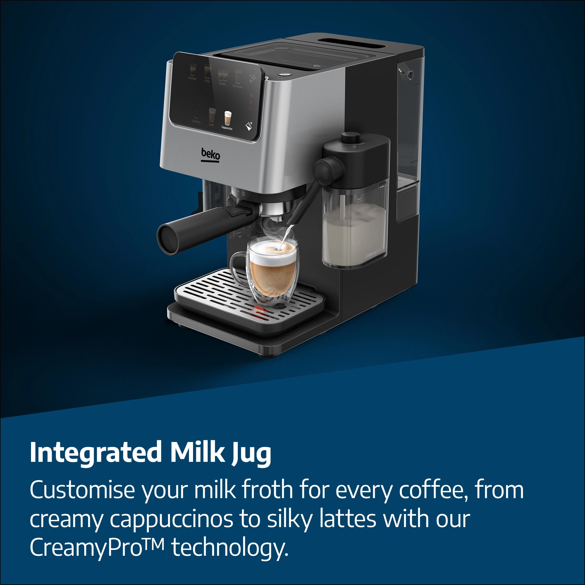 Beko Espresso Machine with Integrated Grinder & Milk Cup - Silver (CED7524X)