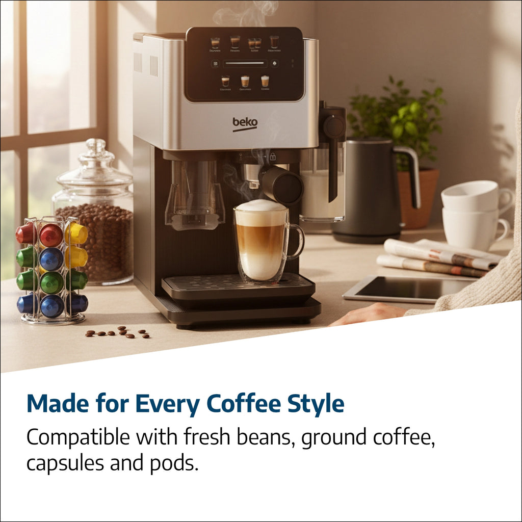 Beko Espresso Machine with Integrated Grinder & Milk Cup - Silver (CED7524X)