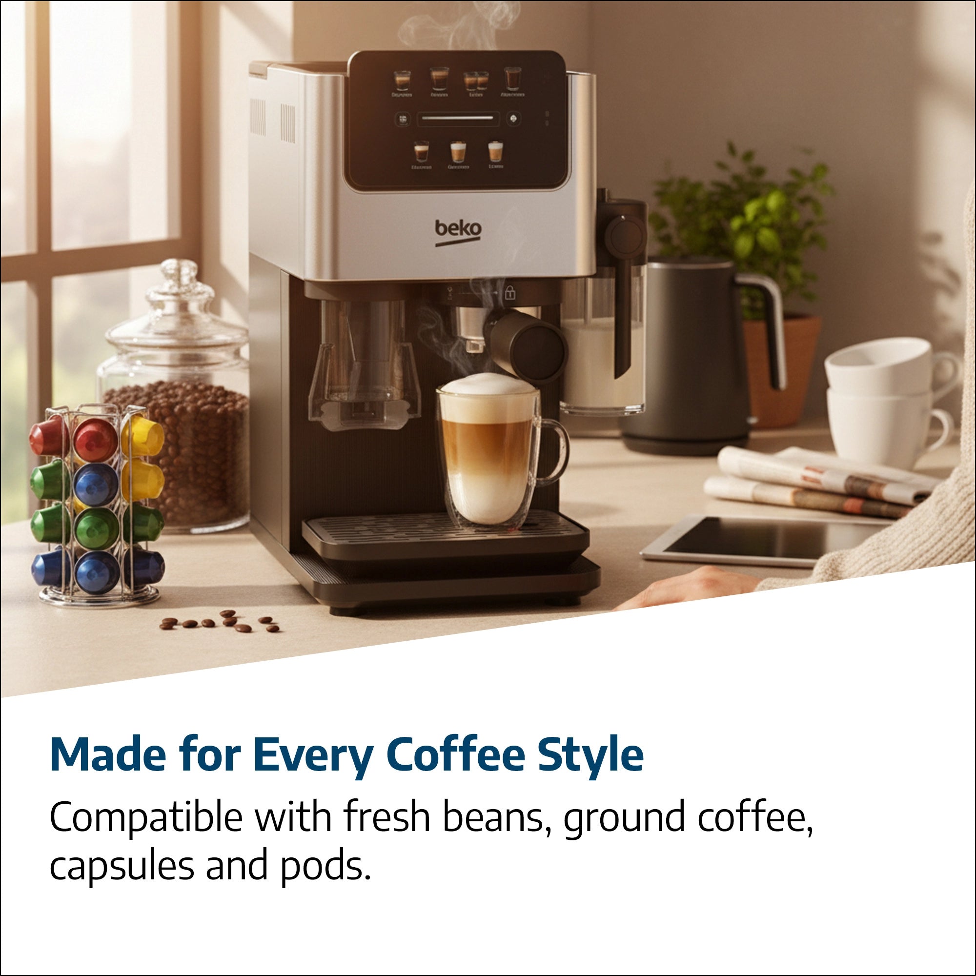 Beko Espresso Machine with Integrated Grinder & Milk Cup - Silver (CED7524X)