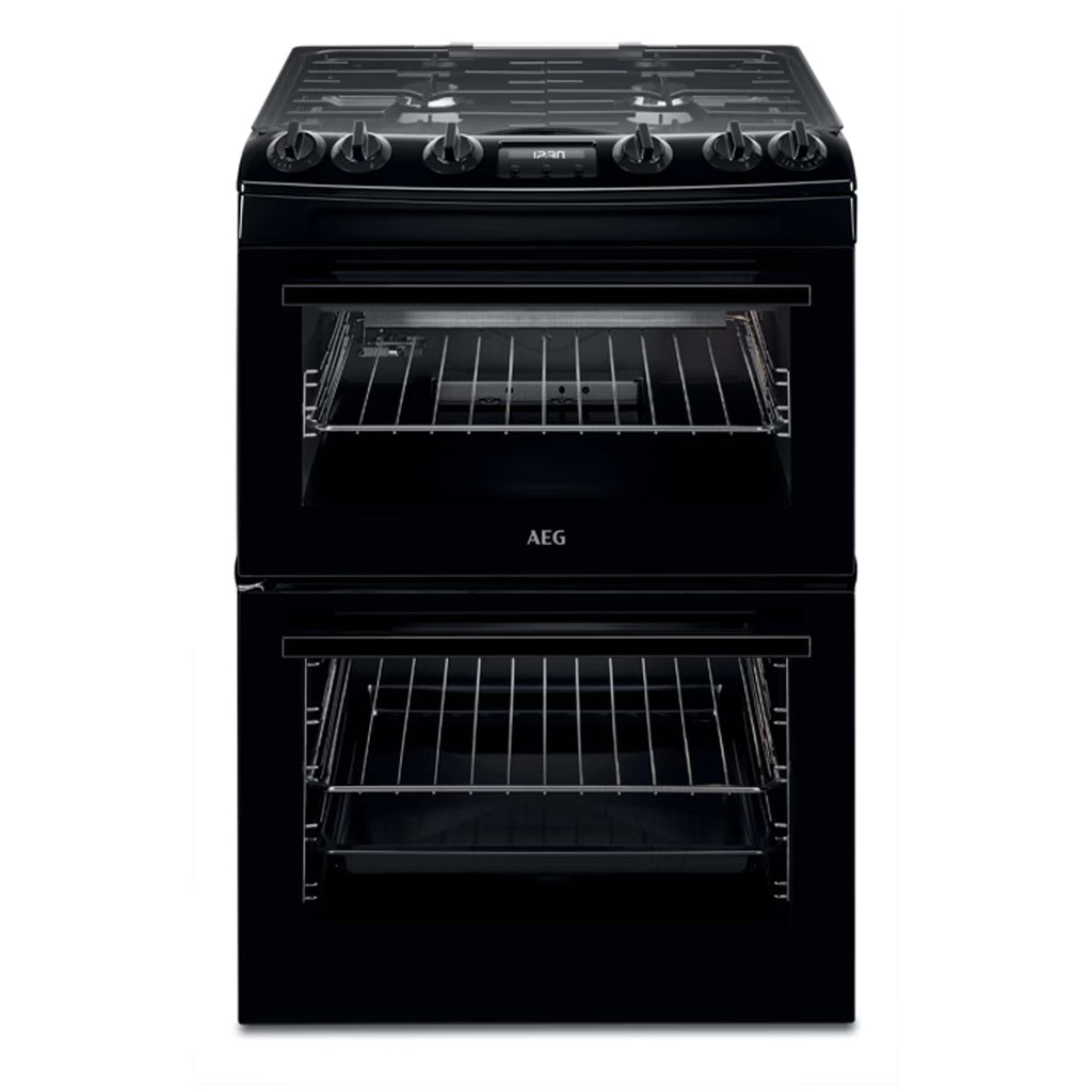 AEG CGX6130ACB 60cm Freestanding Gas Double Oven and Gas Grill Gas Cooker with Gas Hob, Black
