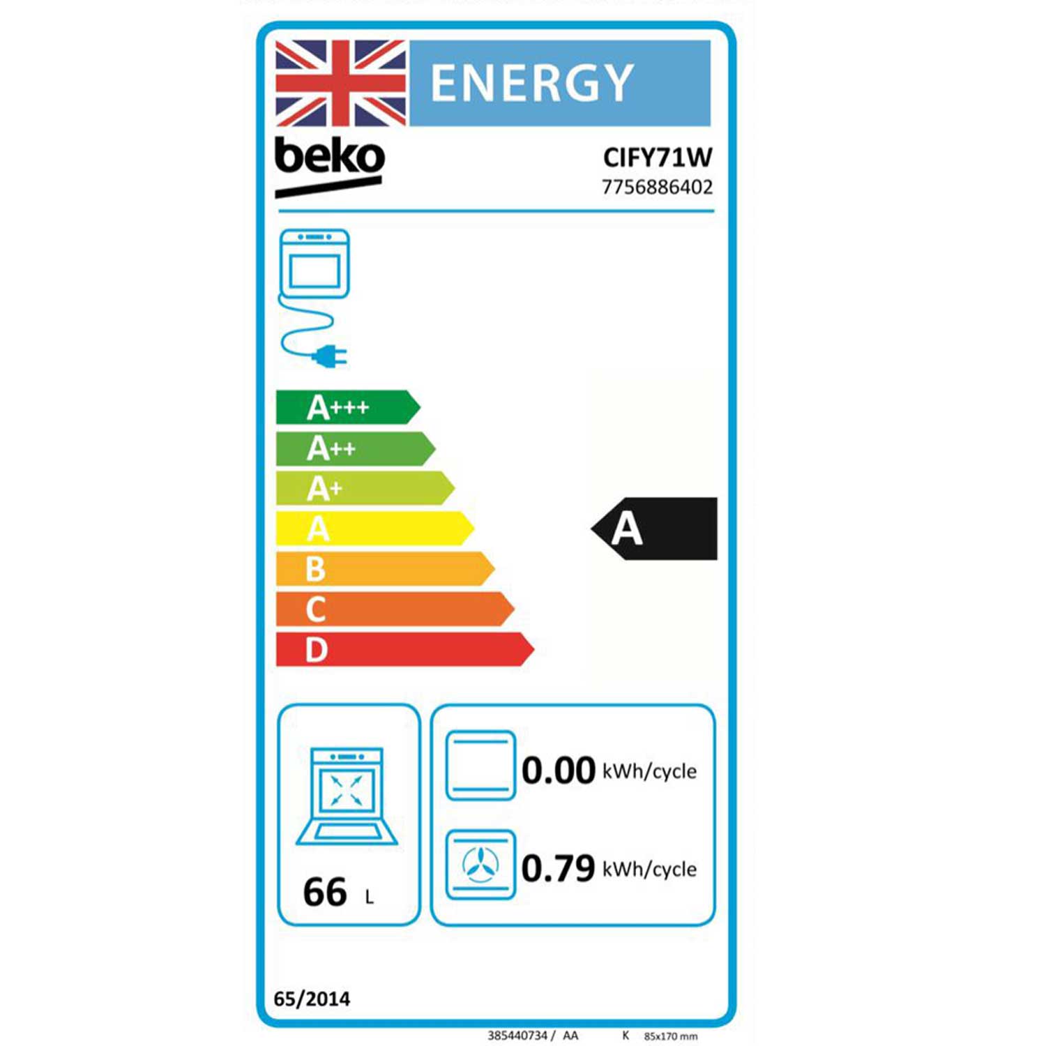 Beko CIFY71W Built In Single Electric Fan Oven with Grill, White