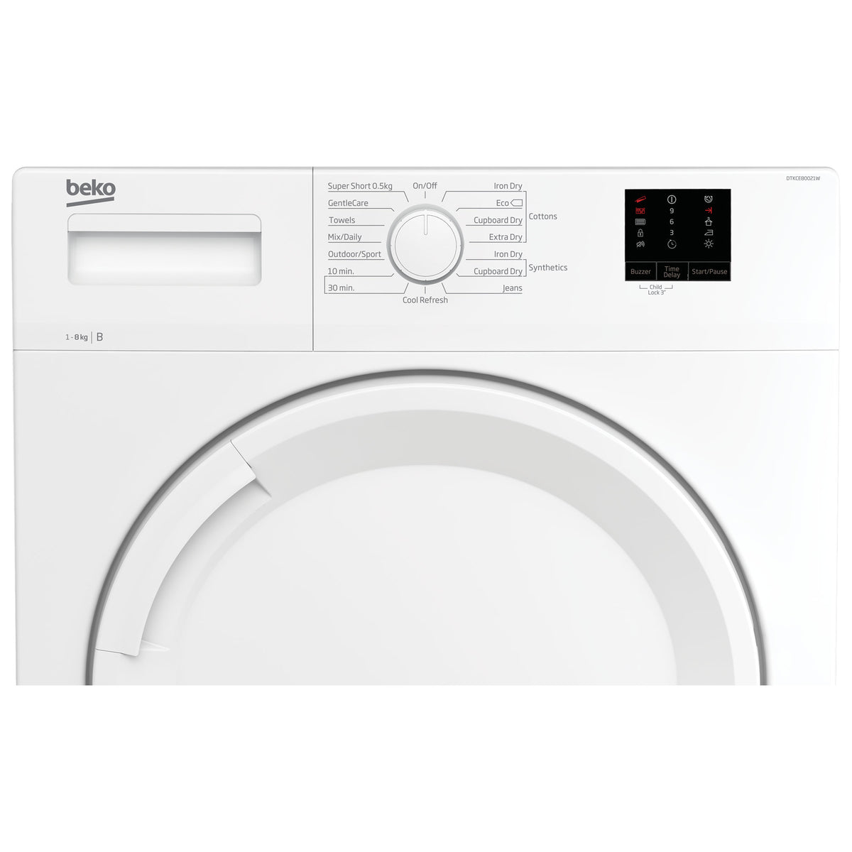 Beko DTKCE80021W 8kg, Sensor dry, Freestanding Condenser Tumble Dryer, White