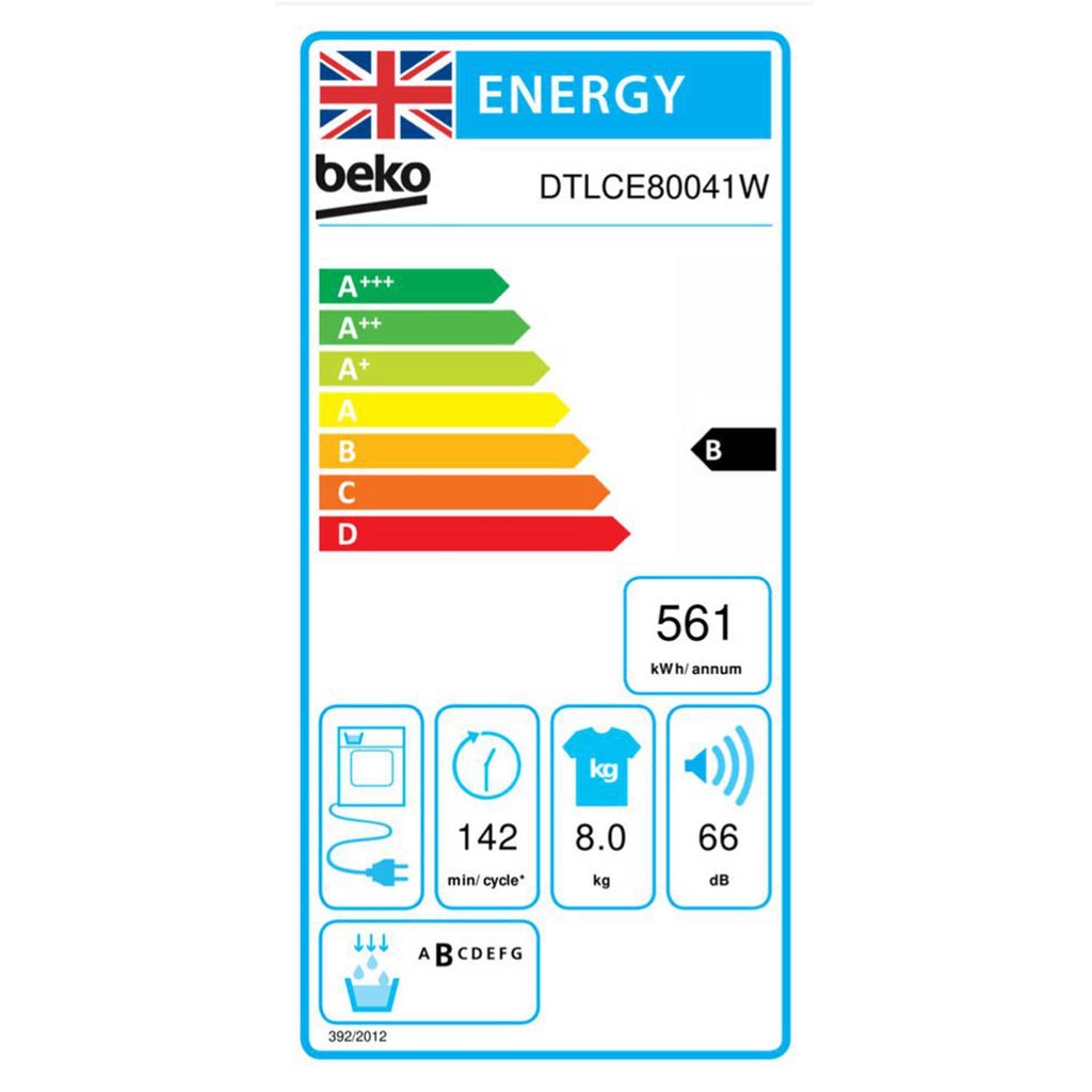 Beko DTLCE80041W 8kg, Sensor dry, Freestanding Condenser Tumble Dryer, White