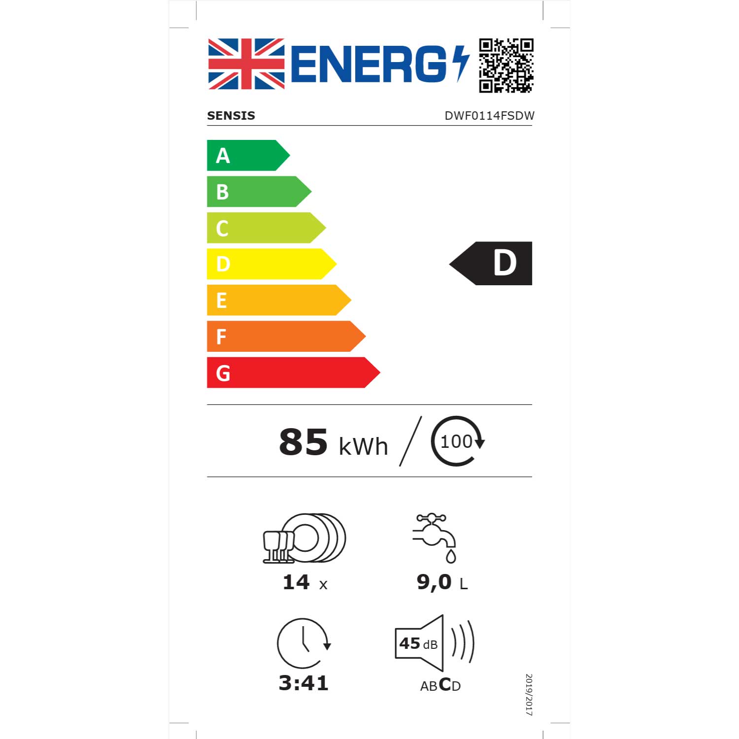 Sensis DWF0114FSDW 14 Place Setting Freestanding Dishwasher, 60 Wide, White