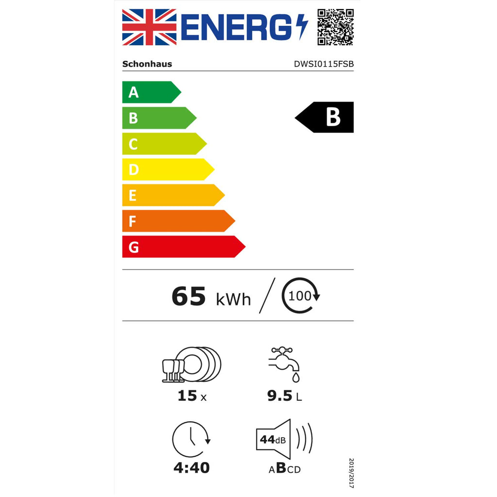 Schonhaus DWSI0115FSB 15 Place Setting Integrated Dishwasher, 60cm Wide