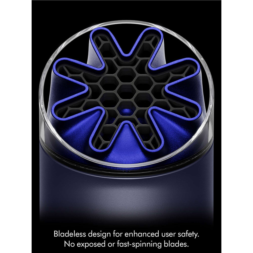 Bladeless design for enhanced user safety. No eposed or fast-spinning blades.
