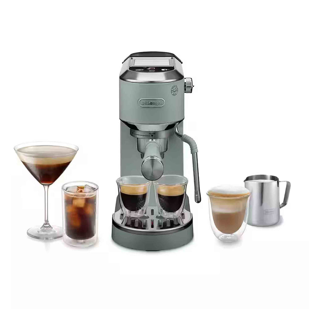 Delonghi EC890GR Dedica Duo Espresso Machine with Advanced Milk Steam Wand & Cold Brew Option in Green