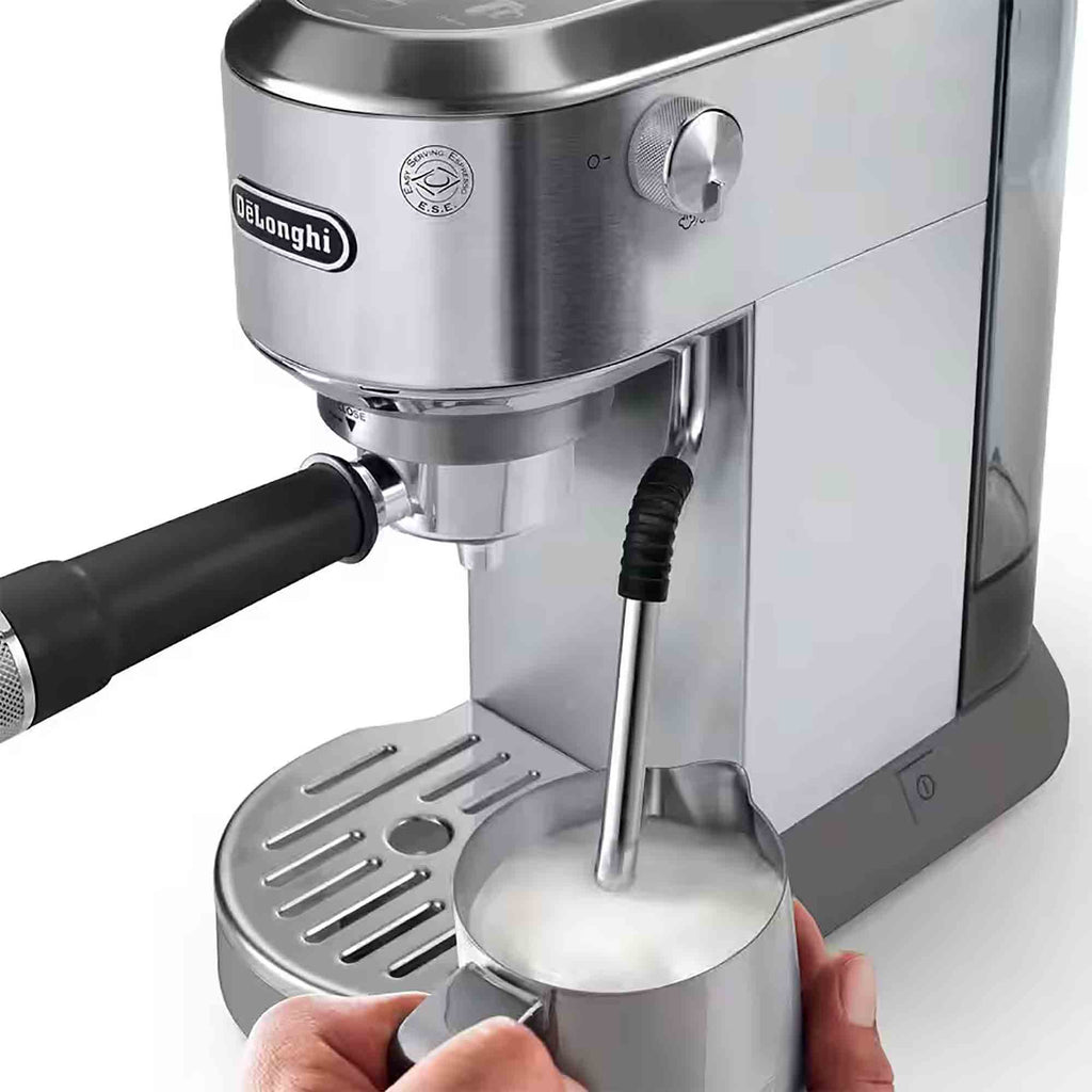 Delonghi EC890M Dedica Duo Espresso Machine with Advanced Milk Steam Wand & Cold Brew Option in Metal