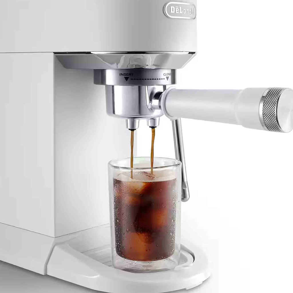 Delonghi EC890WI Dedica Duo Espresso Machine with Advanced Milk Steam Wand & Cold Brew Option in White