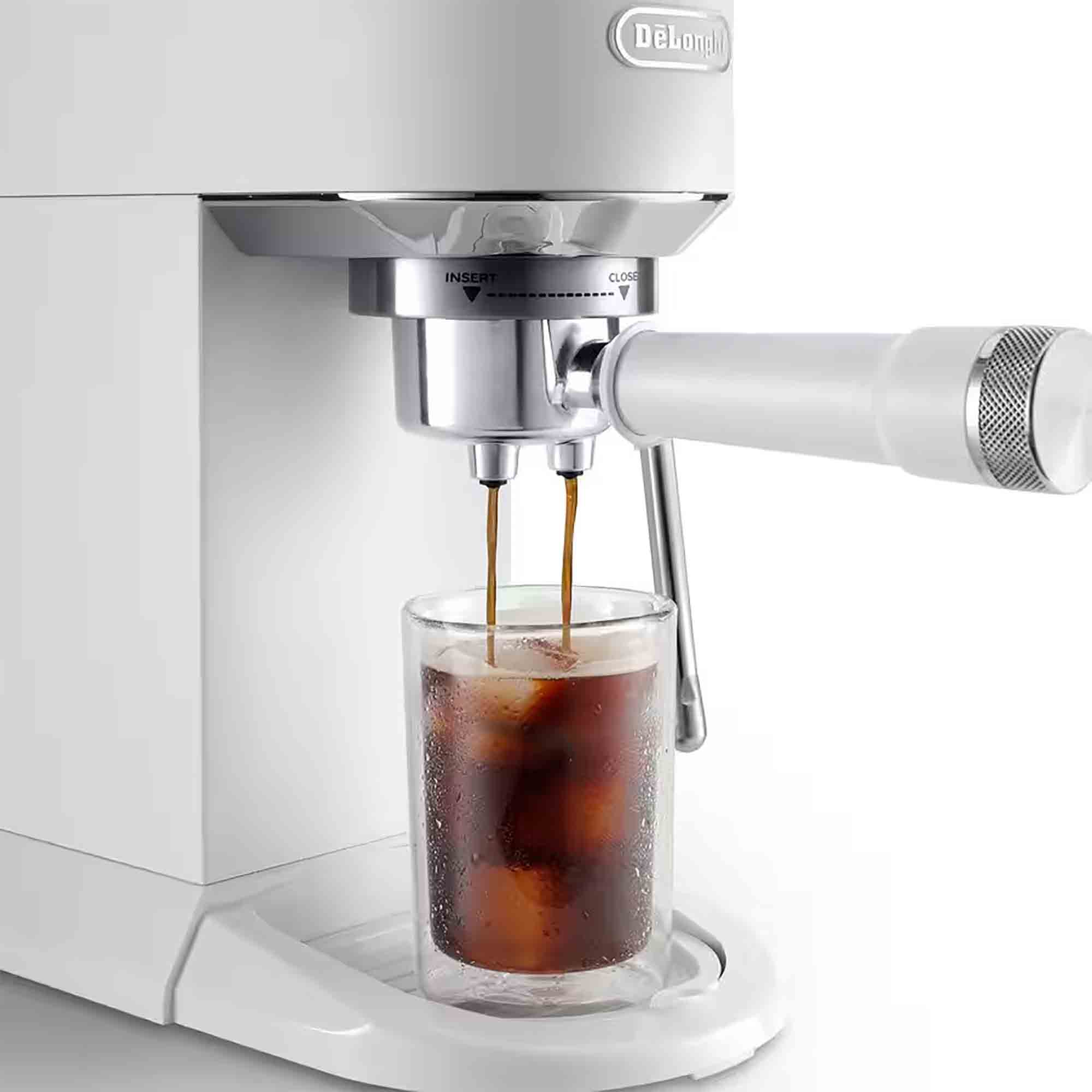 Delonghi EC890WI Dedica Duo Espresso Machine with Advanced Milk Steam Wand & Cold Brew Option in White