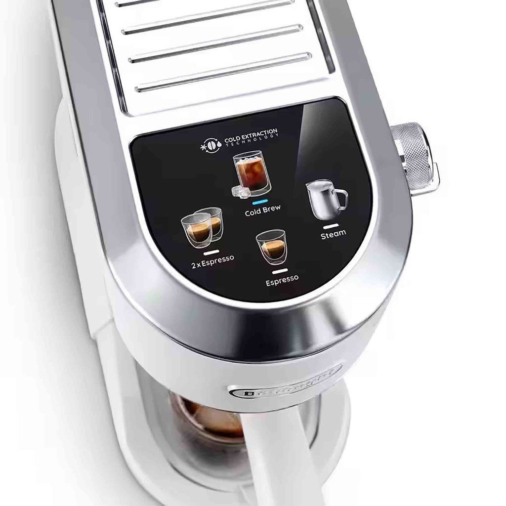 Delonghi EC890WI Dedica Duo Espresso Machine with Advanced Milk Steam Wand & Cold Brew Option in White
