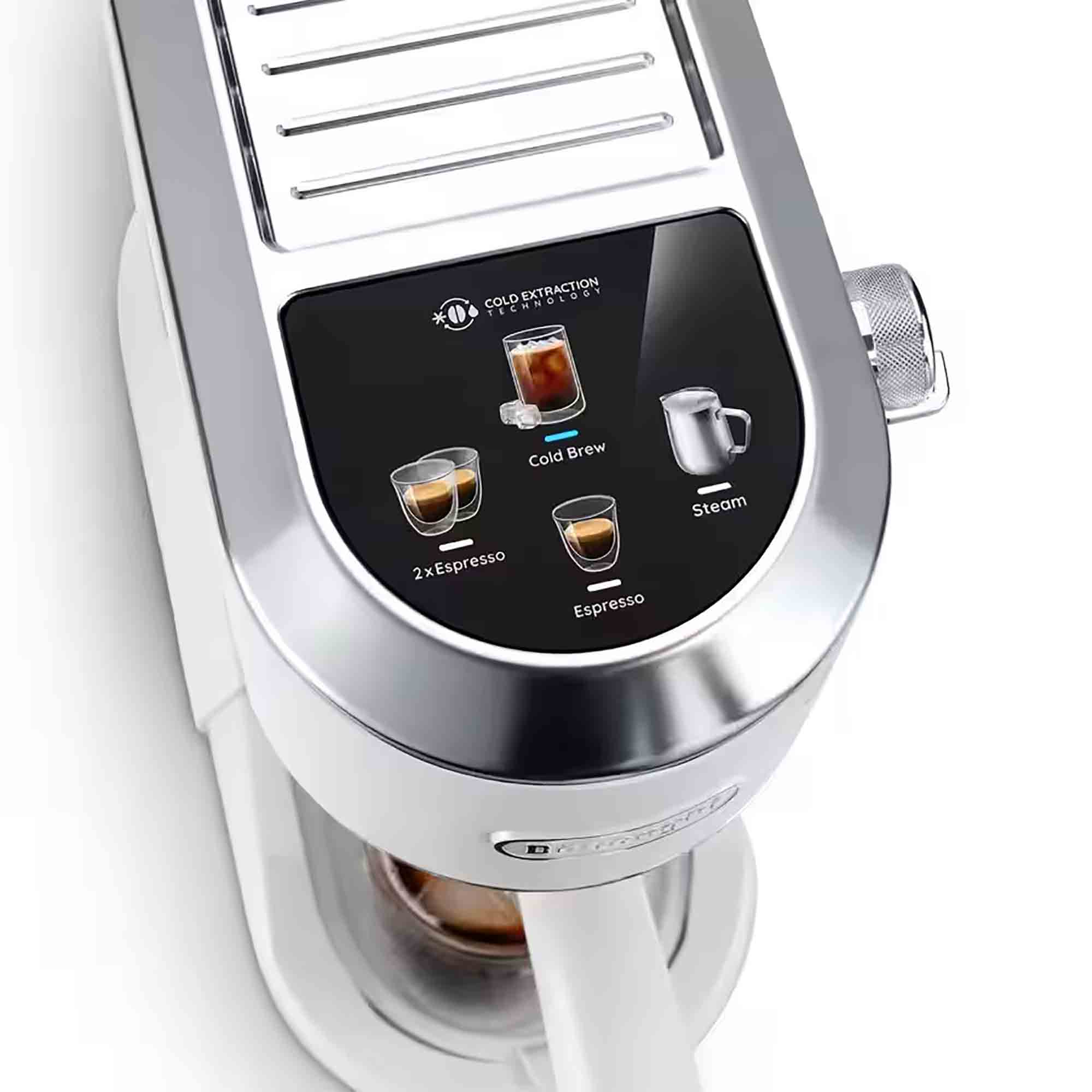 Delonghi EC890WI Dedica Duo Espresso Machine with Advanced Milk Steam Wand & Cold Brew Option in White
