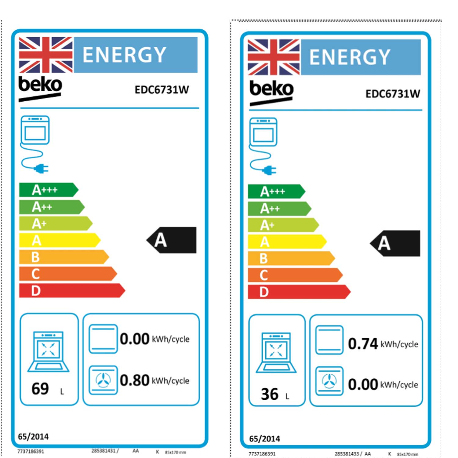 Beko EDC6731W 60cm Double Oven Electric Cooker with Ceramic Hob in White