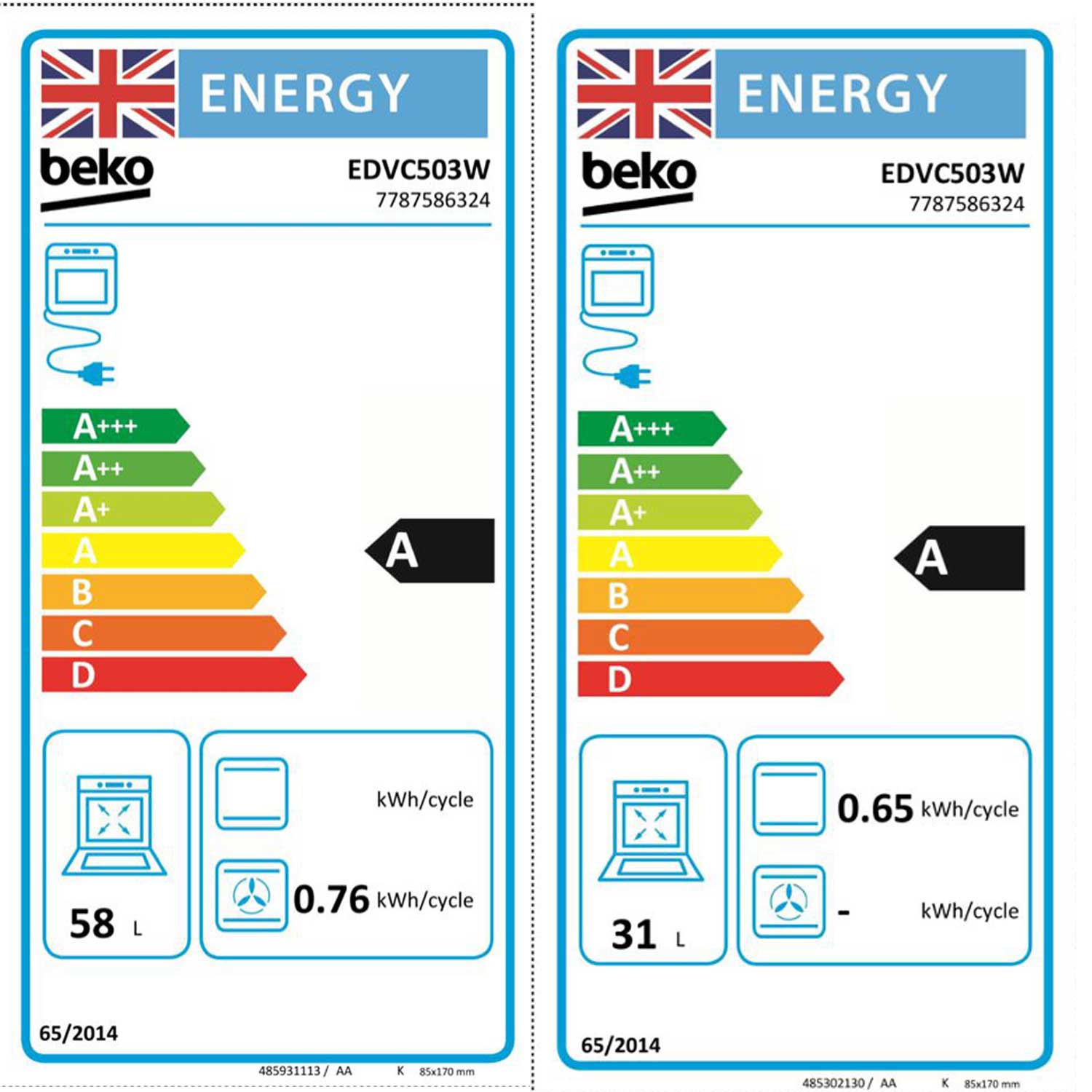 Beko EDVC503W 50cm Freestanding Double Oven and Grill Electric Cooker with Ceramic Hob, White
