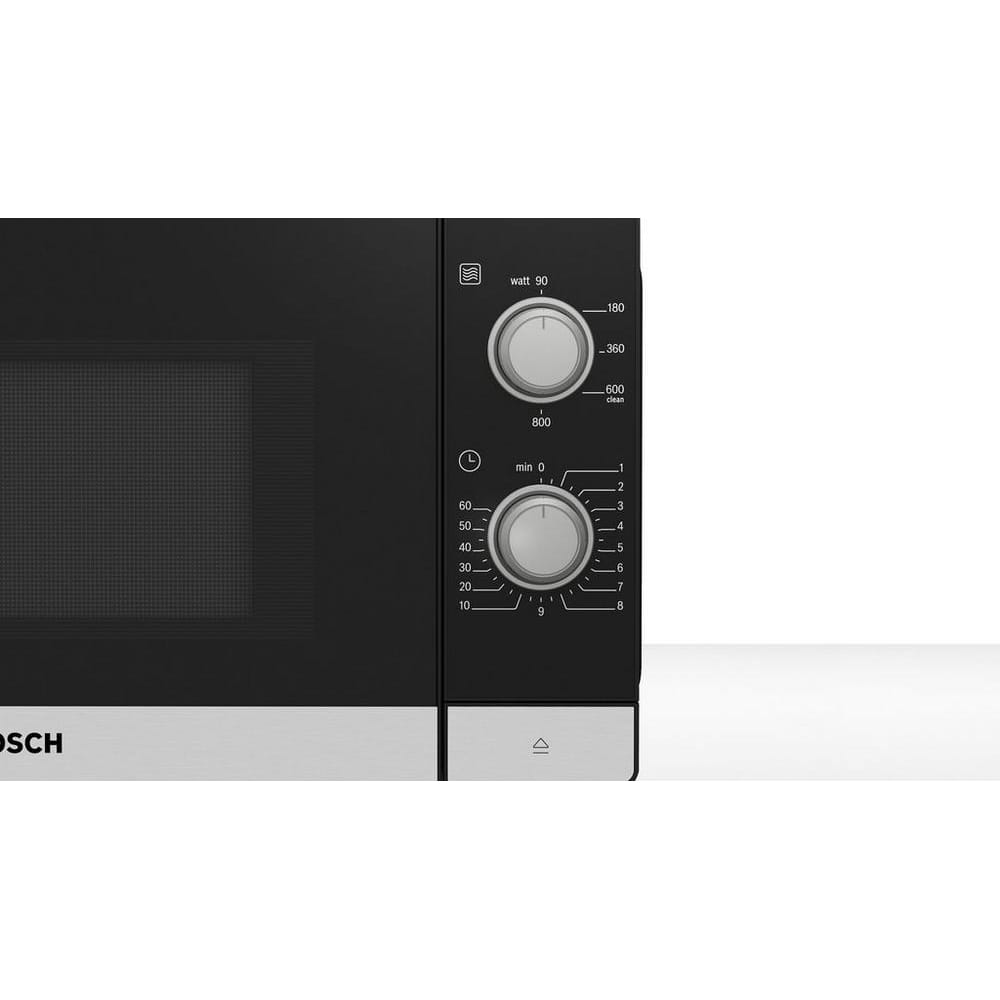 Bosch microwave oven with control panel on a white background
