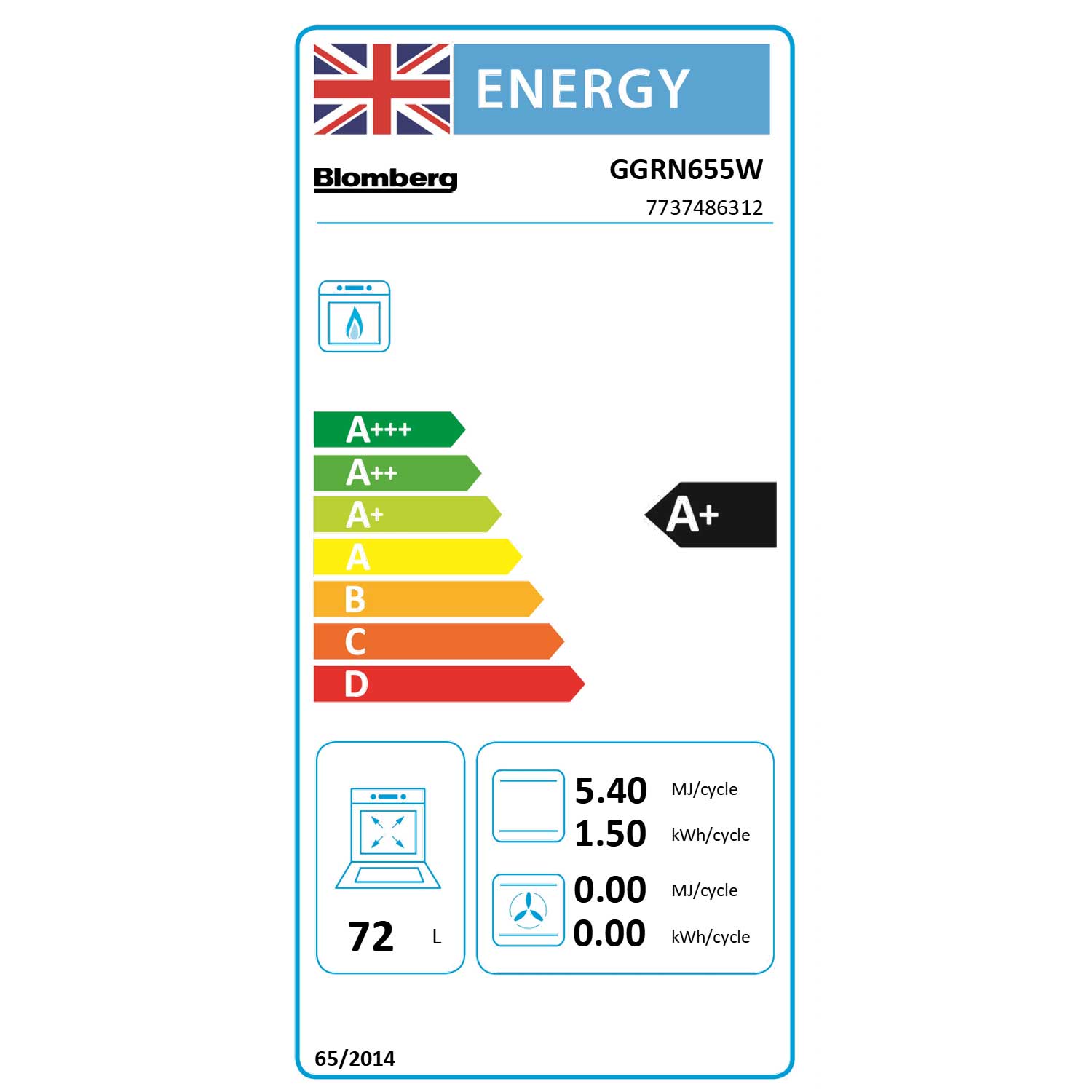Blomberg GGRN655W 60cm Freestanding Gas Double Oven and Gas Grill Gas Cooker with Gas Hob, White