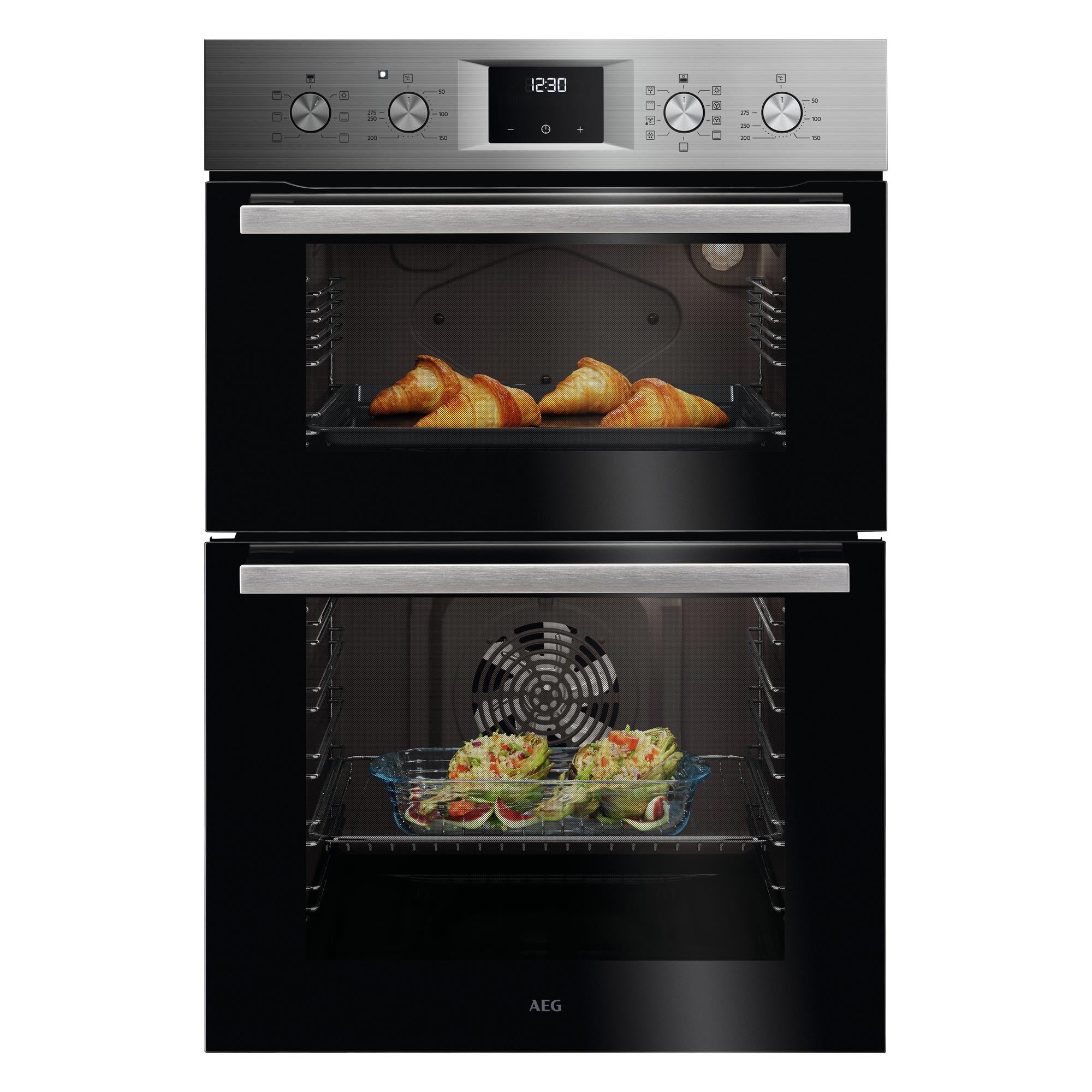 AEG GU5CP20M Built In Electric Double Oven, 89cm High, Main Oven Fan, Top Convention Oven & Grill