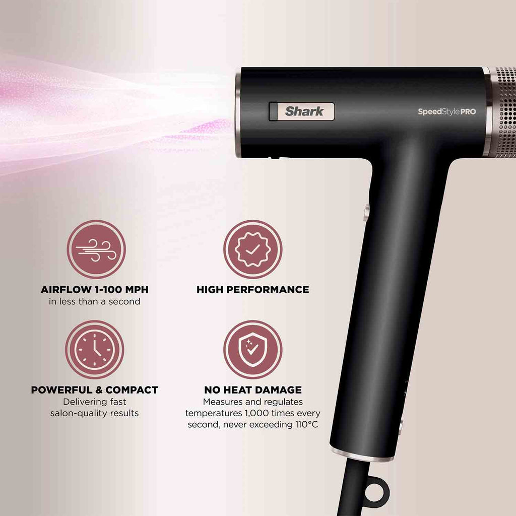 Shark SpeedStyle Pro 3-in-1 High-Velocity Hair Dryer System in Black - HD731UK