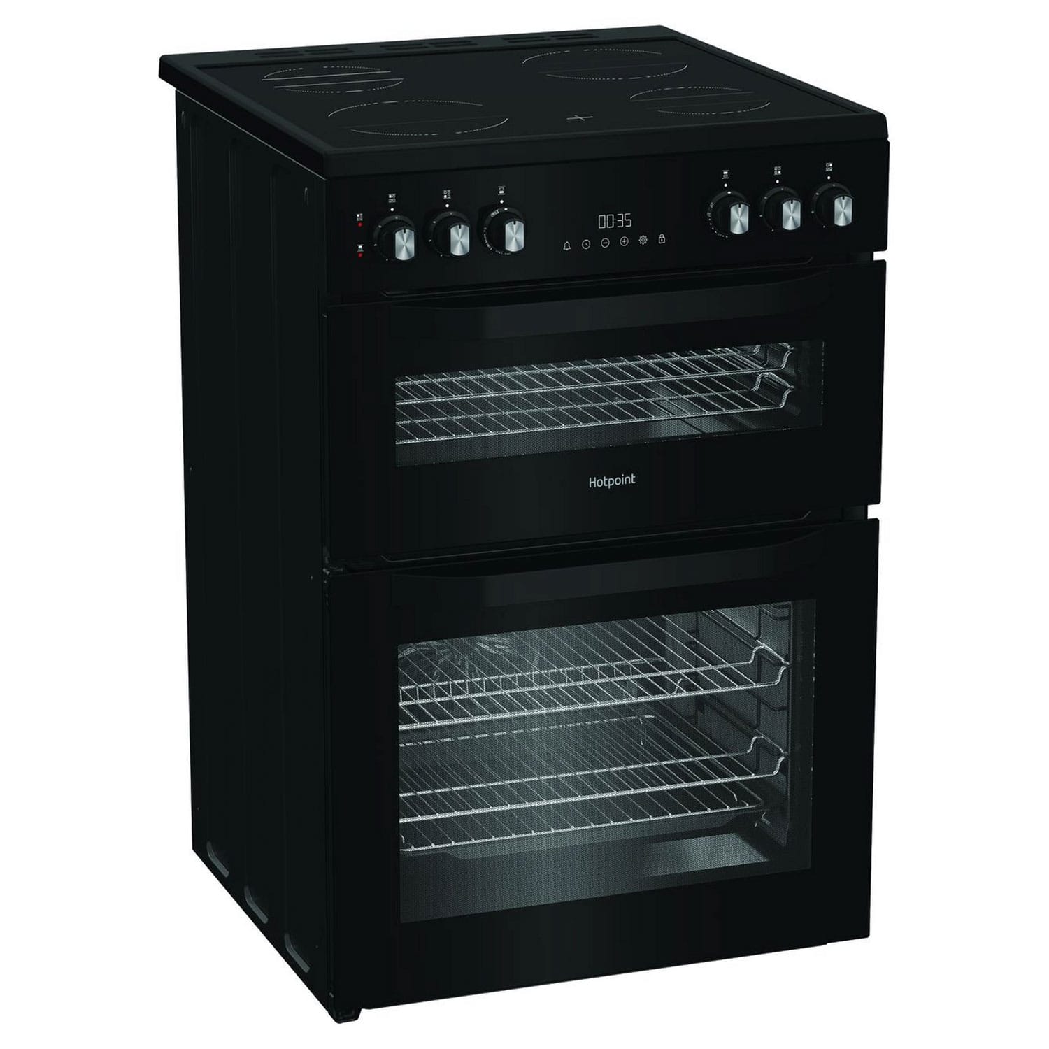 Hotpoint HDE6VDC2B1 60cm Freestanding Double Oven and Grill Electric Cooker with Ceramic Hob, Black