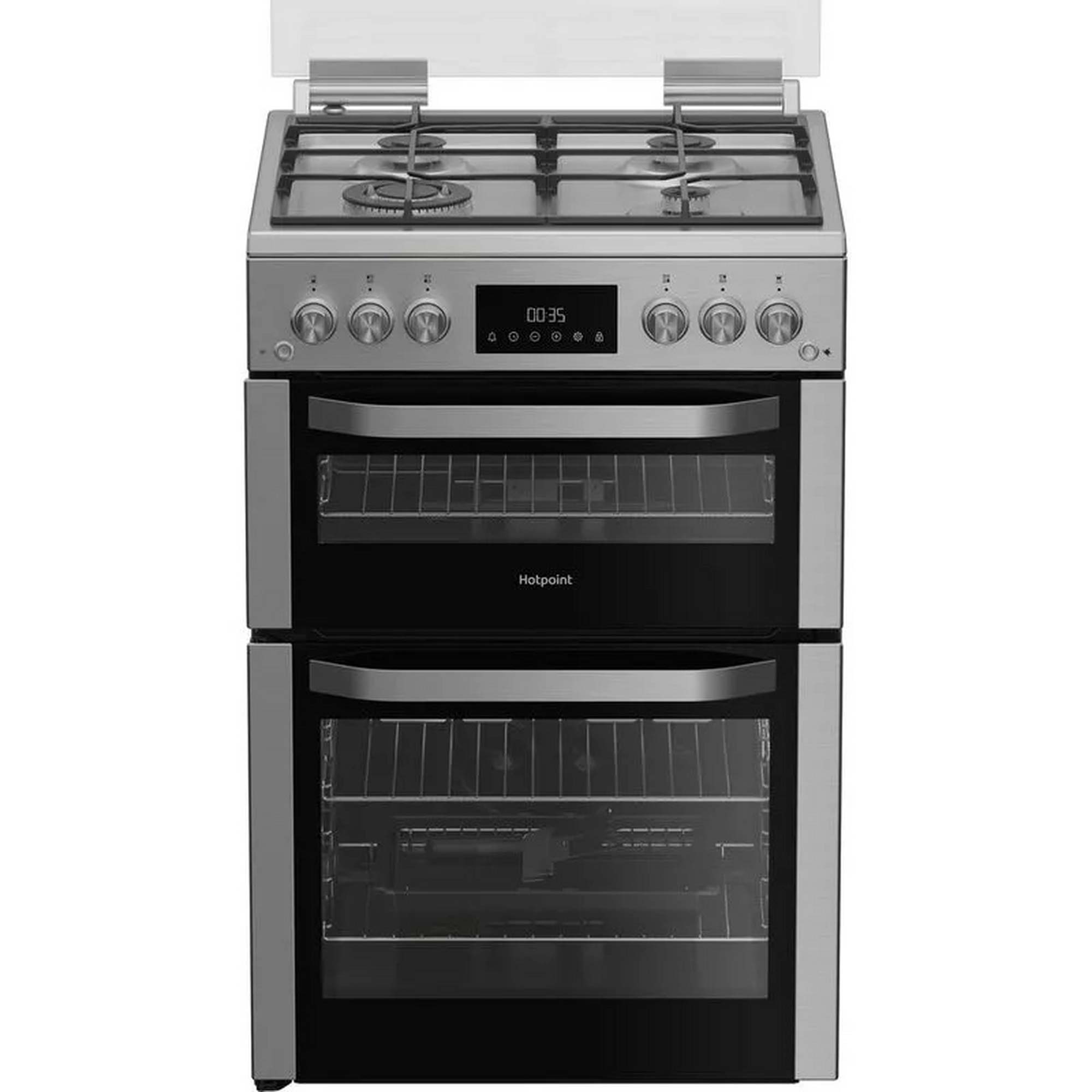 Hotpoint HDG6GDCWX 60cm Freestanding Gas Double Oven and Gas Grill Gas Cooker with Gas Hob, Sainless Steel