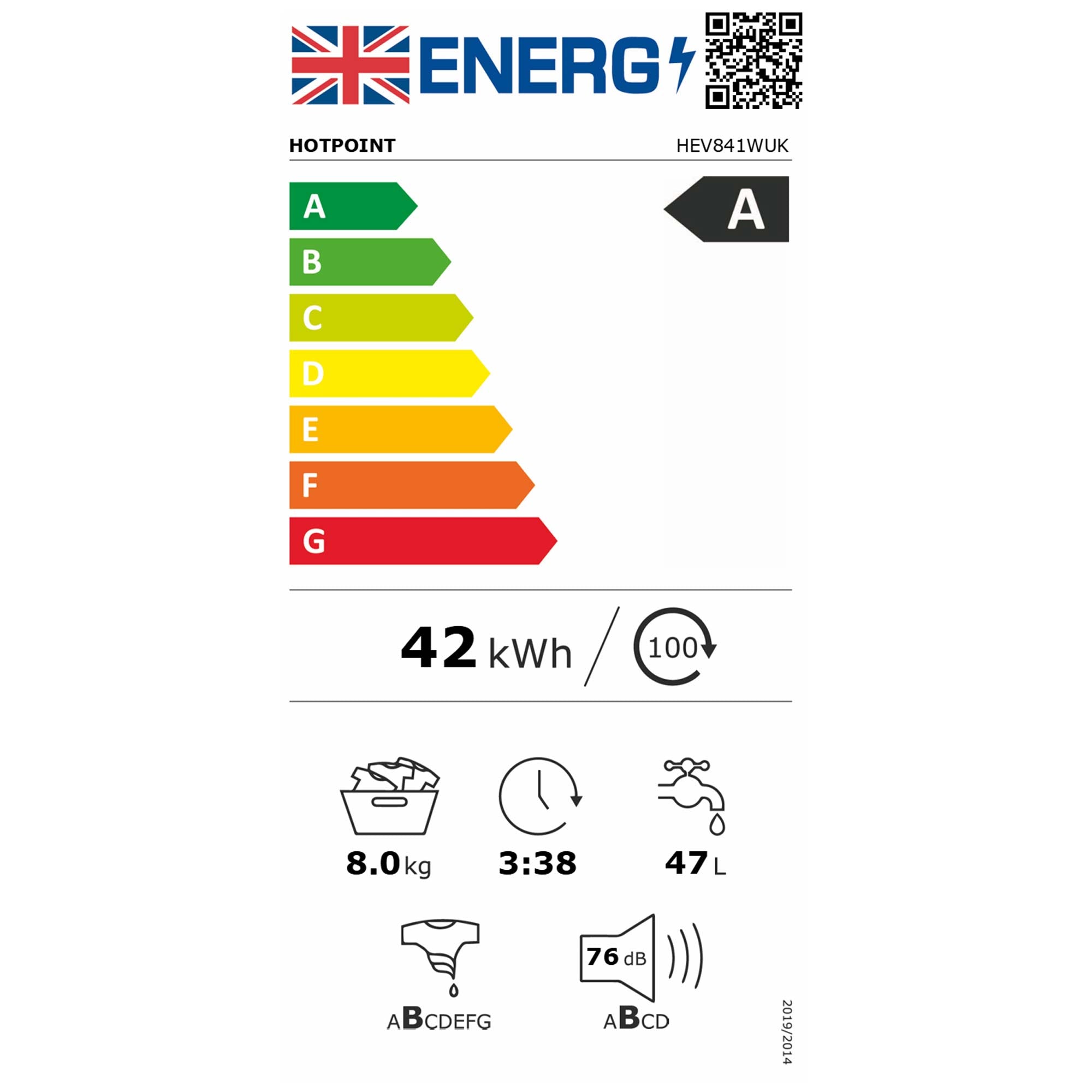 Hotpoint HEV841WUK 8kg, 1400 Spin, Freanding Washing Machine with Quick Wash
