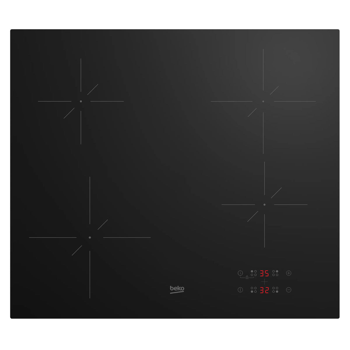 Beko HIIP64430QT 60cm 4 Zone Built-In Electric Induction Hob with Touch Control, 13 Amp, Black Glass