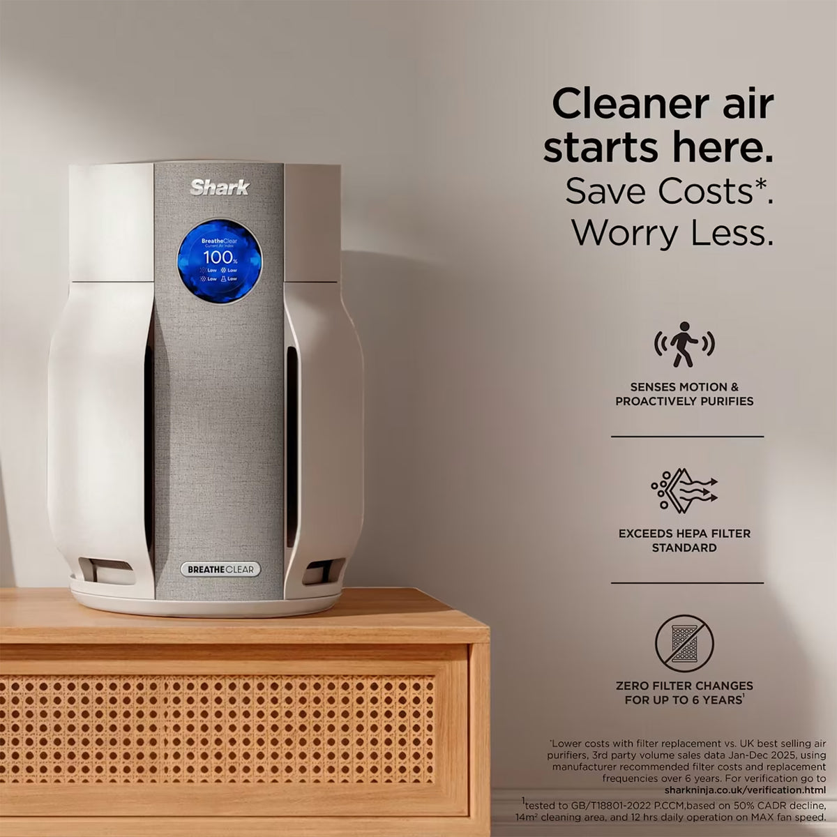 Shark BreatheClear with NeverChange6 Air Purifier - Dove - HP162UK