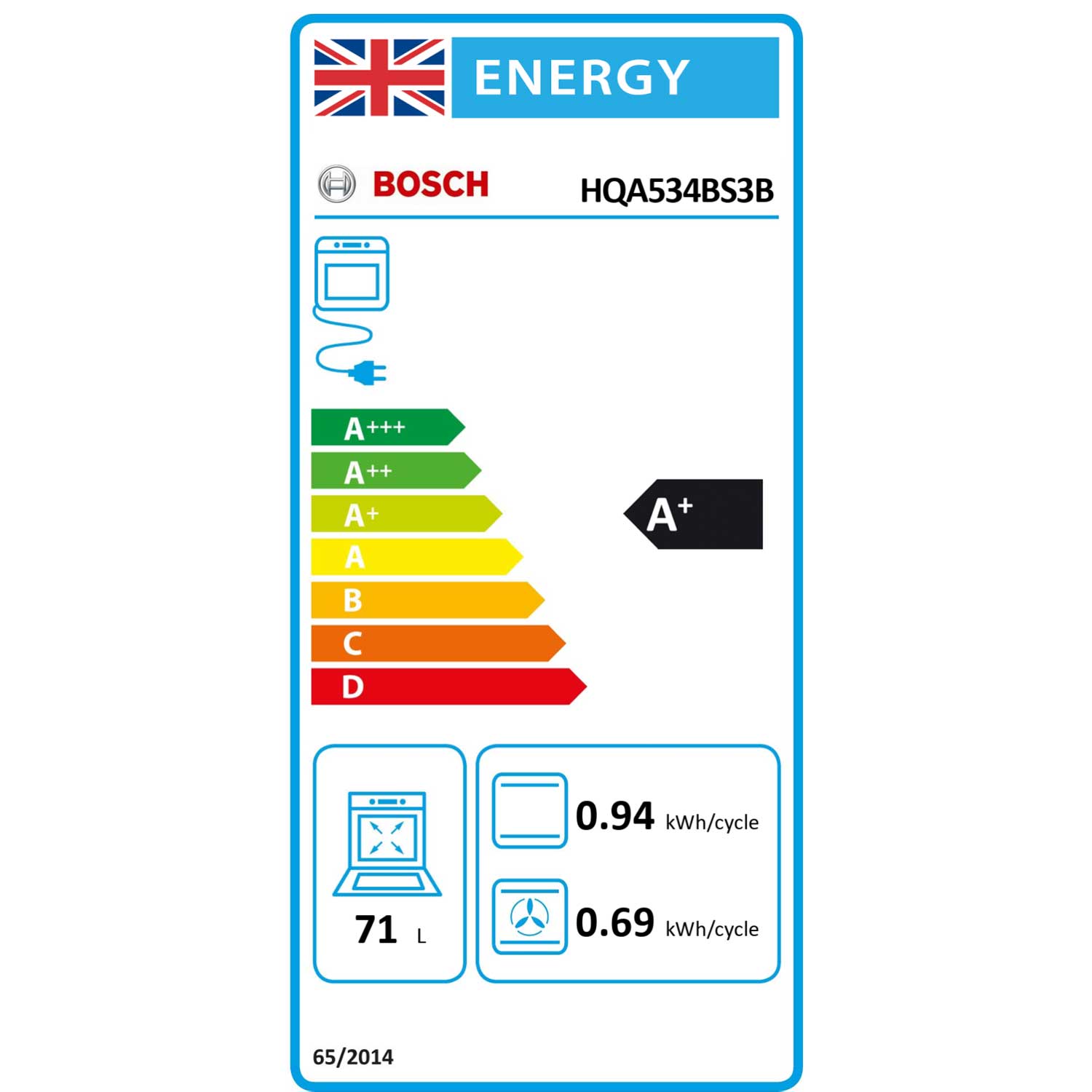 Bosch HQA534BS3B Built In Single Electric Multifunction Oven with Grill, Stainless Steel