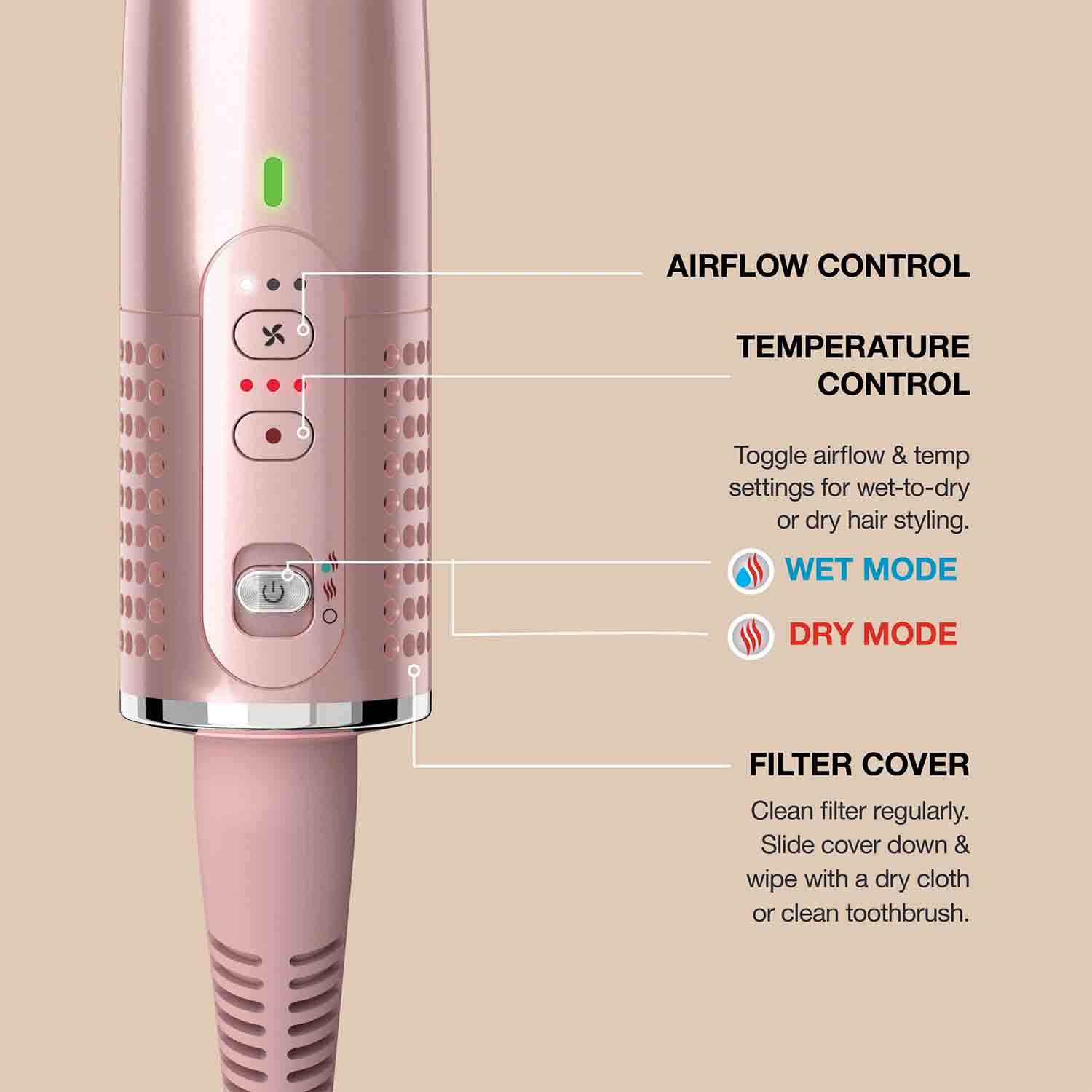 Shark Glossi 2-in-1 Hot Tool and Air Glosser Brush in Pink - HT302UKPK