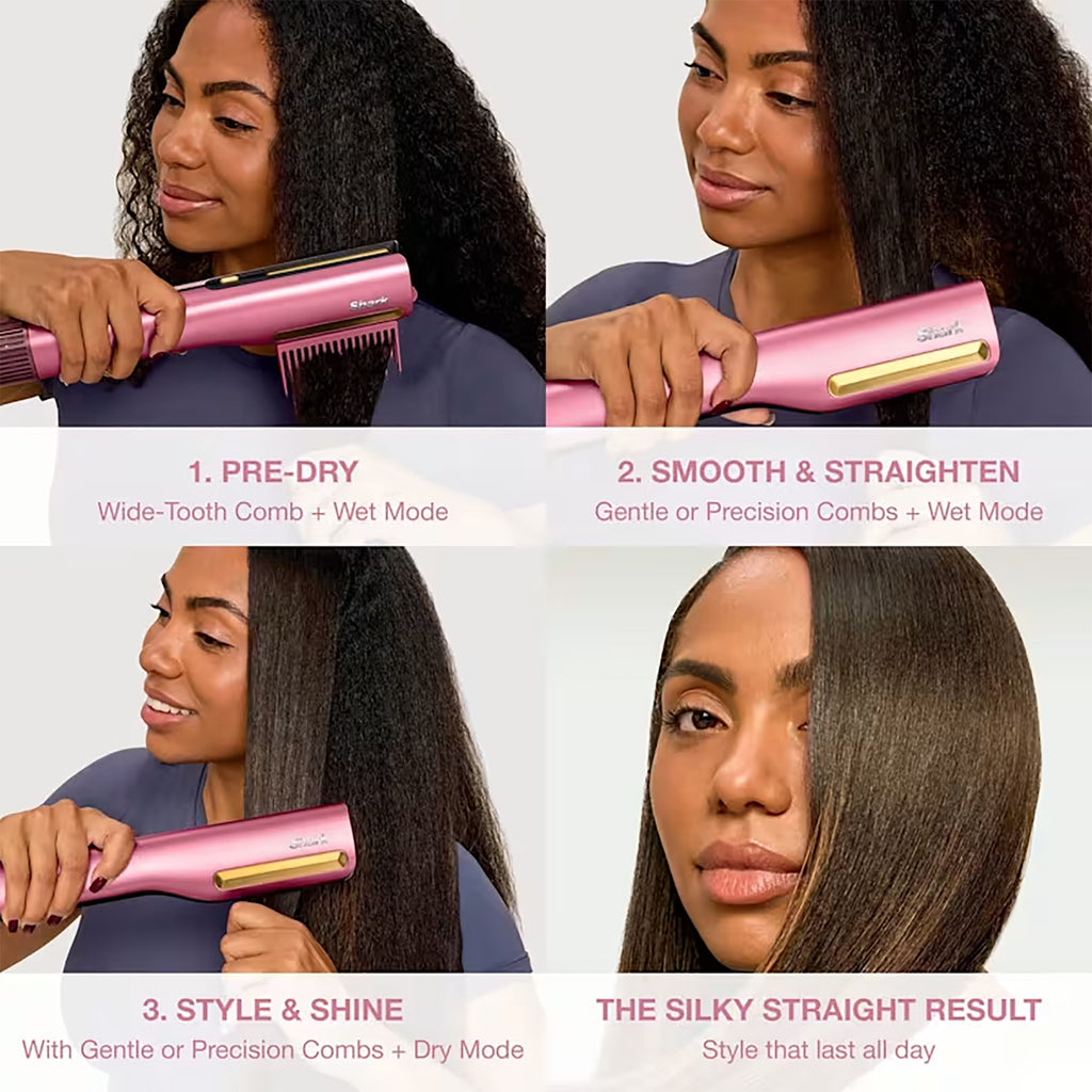 Shark SilkiPro Hair Straightener & Dryer - Rose Petal - HT401UKPK