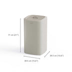 Ecru laundry bin with dimensions labeled on a white background