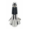 Set of kitchen utensils with black handles on a white background