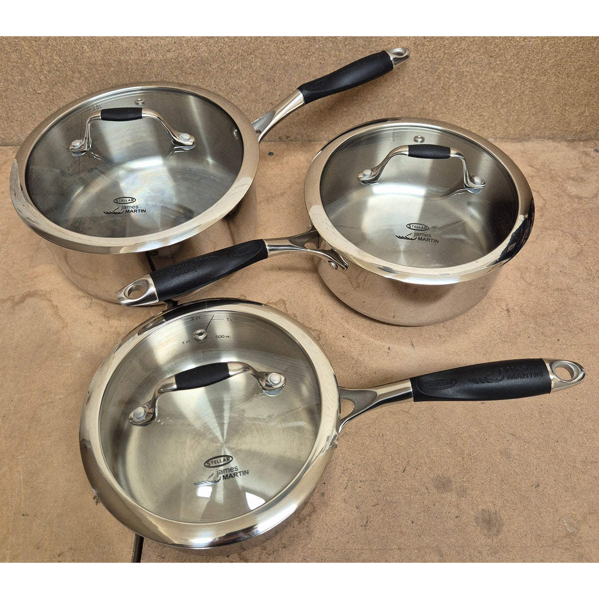 Stellar James Martin Set of 3 20cm, 18cm, 16cm Saucepans - Customer Return